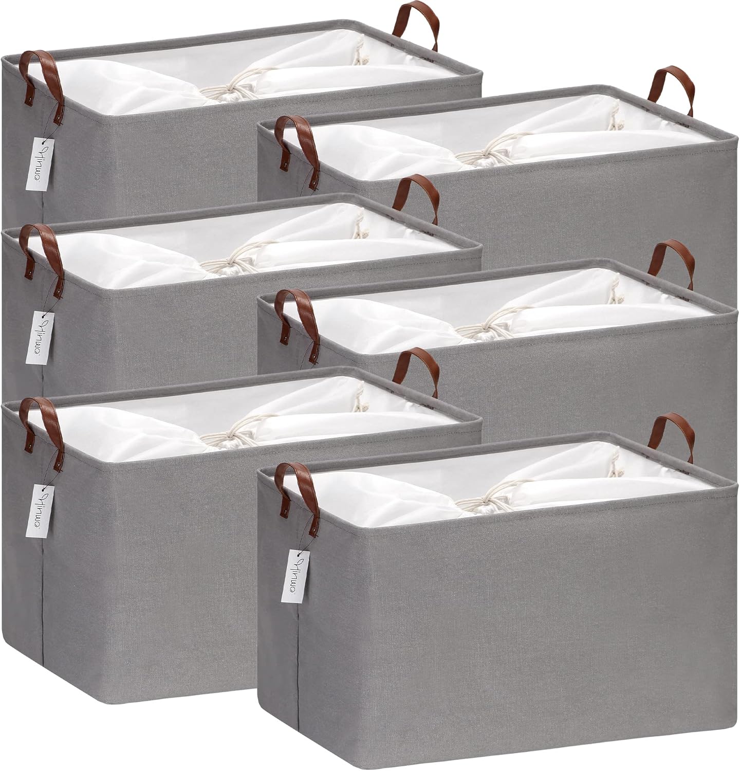 Hinwo 70L Extra Large Storage Bins, 6-Pack Closet Organizers and Storage, Foldable Clothes Storage Baskets with Handles, Containers for Clothing, Blanket, Comforters, Toys, Bedding (Gray)