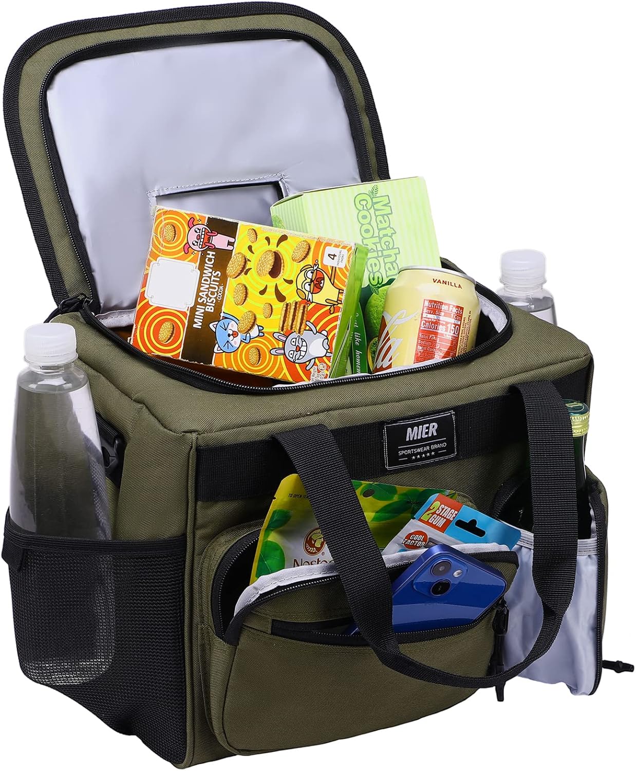 MIER Leakproof Insulated Cooler Lunch Bag for Adult Men Women 30 Can Cooler Bag with Top Flip Lid, 18L, Multiple Pockets (Dark Green-No Luggage Strap)