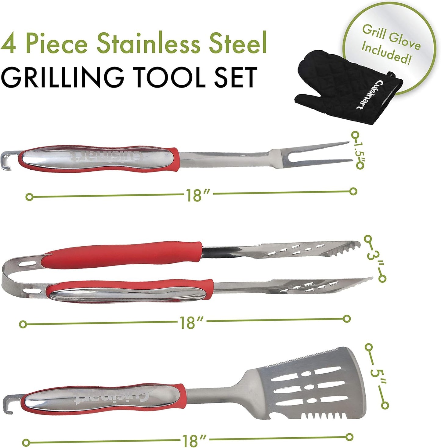 Cuisinart CGS-134 Grilling Tool Set with Grill Glove, Red (3-Piece)