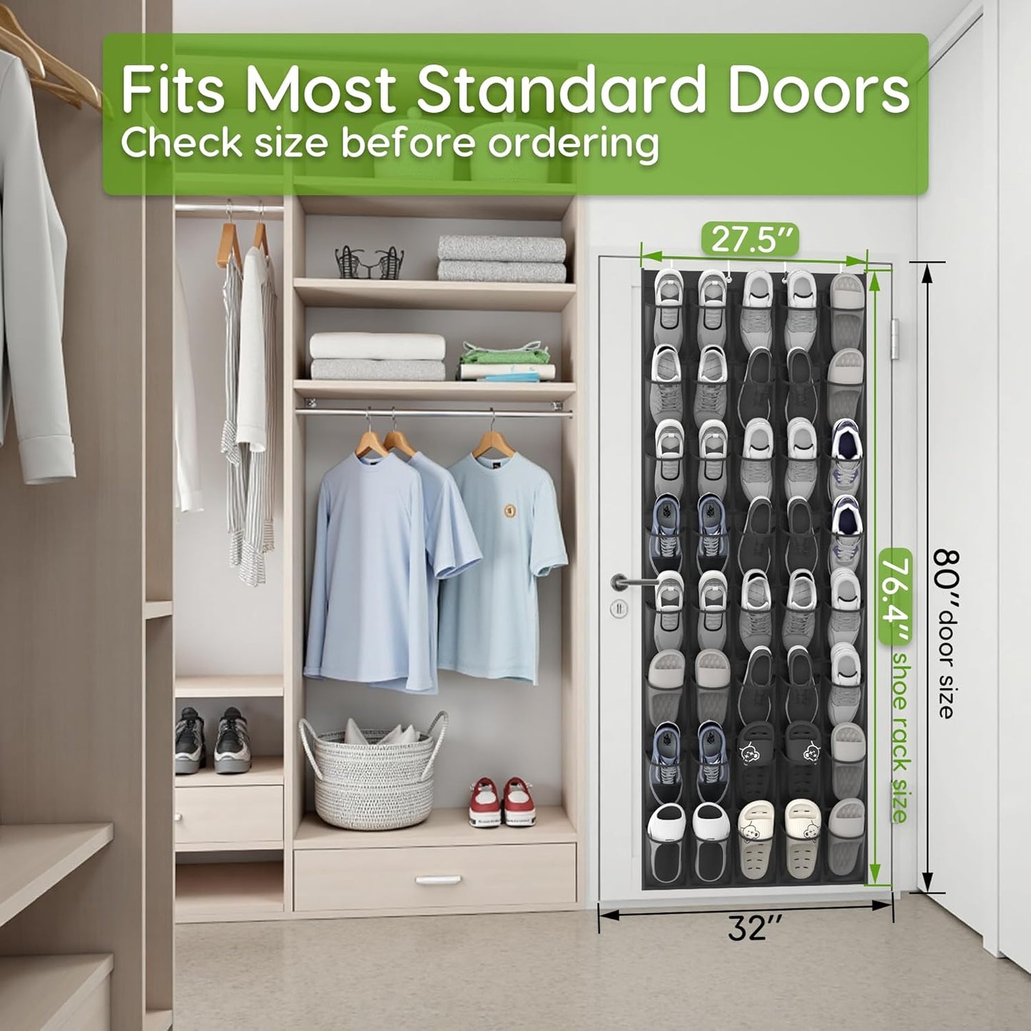 Unjumbly Over the Door Shoe Organizer with 40 Large Breathable Mesh Pockets, Space Saving Shoe Holder, Hanging Shoe Rack for Entryway Bedroom Closet Storage (Black, 80 Pockets)