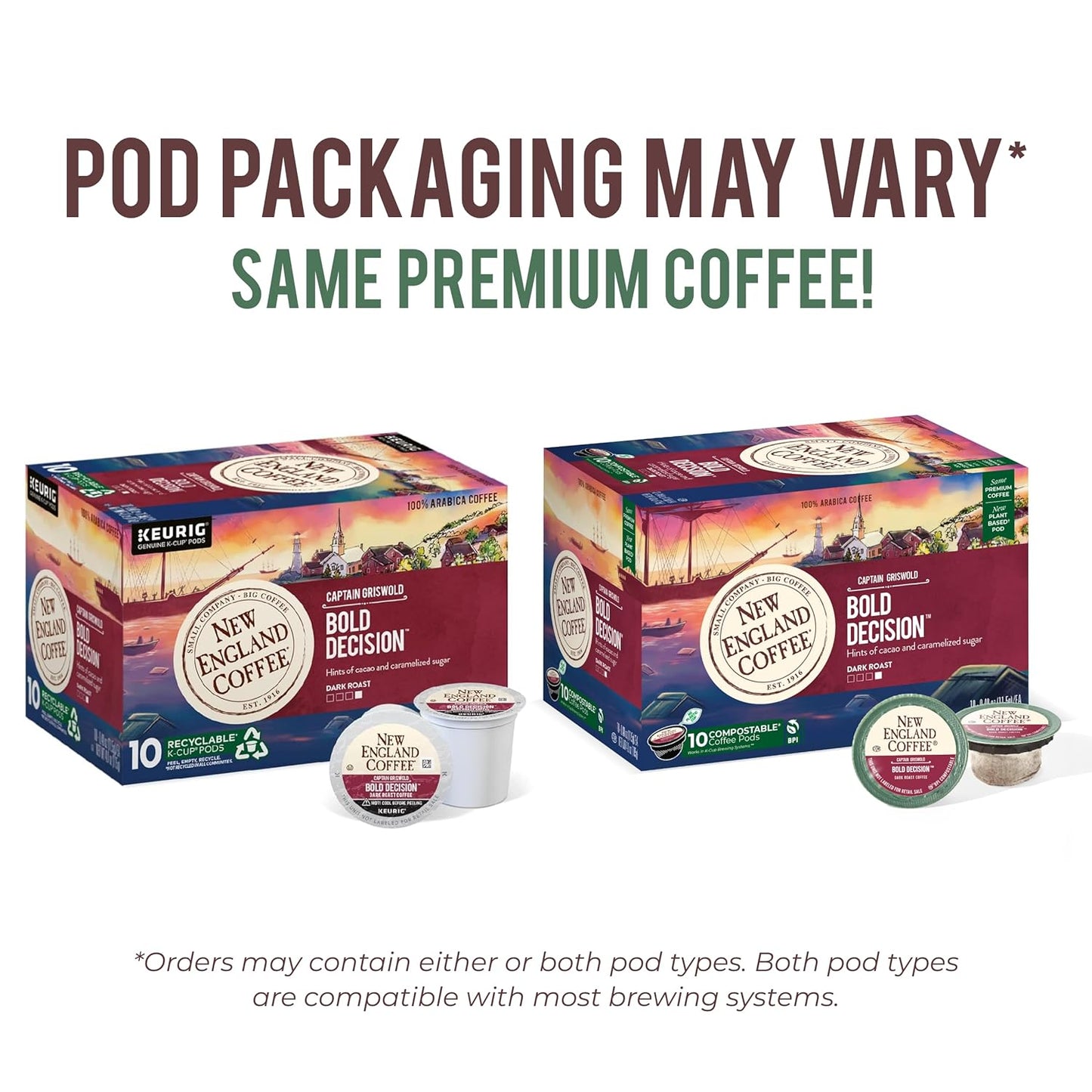 New England Coffee Bold Decision Dark Roast Single Serve Pods, 10ct Box (Pack of 6)