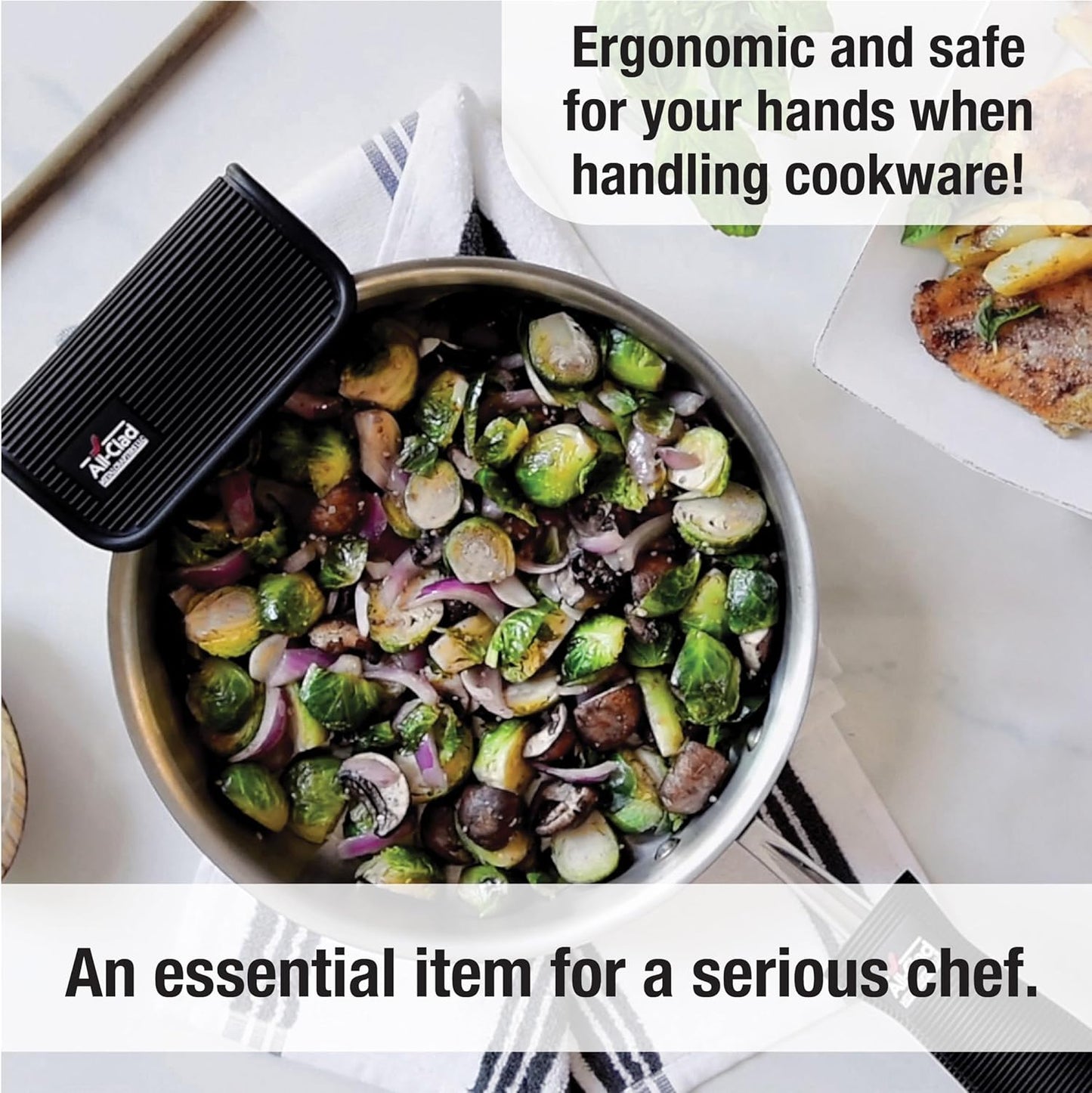 All-Clad Silicone Grip Set: 100% Silicone Flexible & Heat Resistant Ribbed Grip Set - Perfect for Cast Iron, Steel, or Glass, (2-Piece), Black/Grey