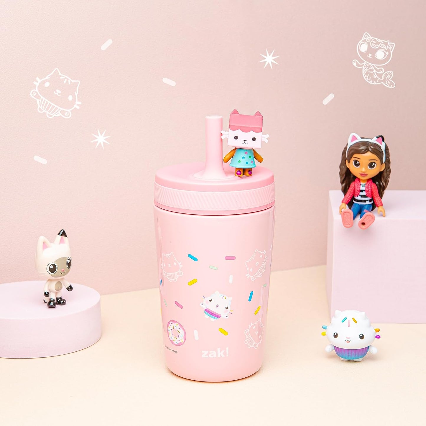 Zak Designs DreamWorks Gabby's Dollhouse Kelso Toddler Cups For Travel or At Home, 12oz Vacuum Insulated Stainless Steel Sippy Cup With Leak-Proof Design is Perfect For Kids (Cakey Cat)