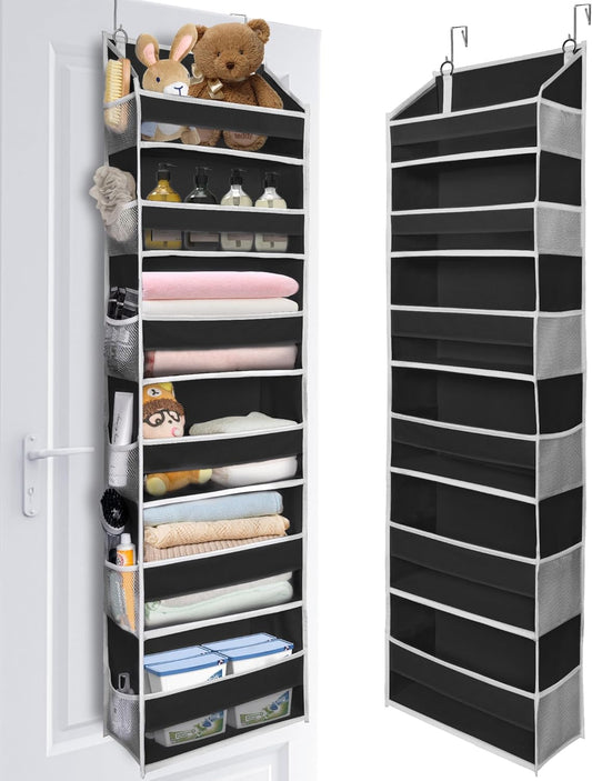 ULG Over The Door Organizer with 6 Large Pockets 12 Side Pockets, 50lbs Weight Capacity Door Hanging Organizer for Bedroom, Bathroom Black