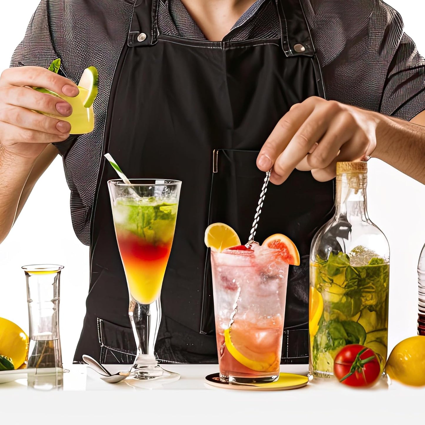 HIC Kitchen Reusable Swizzle Sticks, 18/8 Stainless Steel, Set of 5