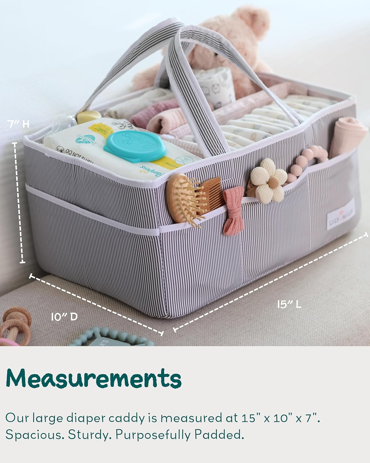 Lily Miles Baby Diaper Caddy Organizer, Girl Nursery Storage Basket with 8 Pockets, Baby Organizer and Storage, Easy-to-Clean Fabric, Large, Pink Blush