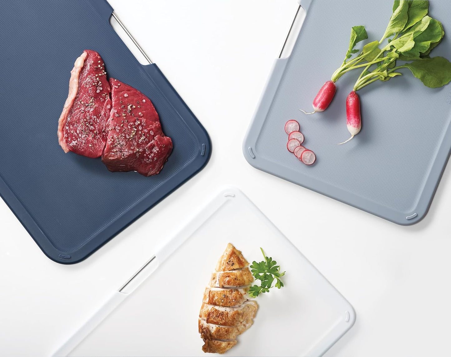 Joseph Joseph Nest Large 3-Piece Color coded Cutting Board Set with Storage Stand, Large - Grey