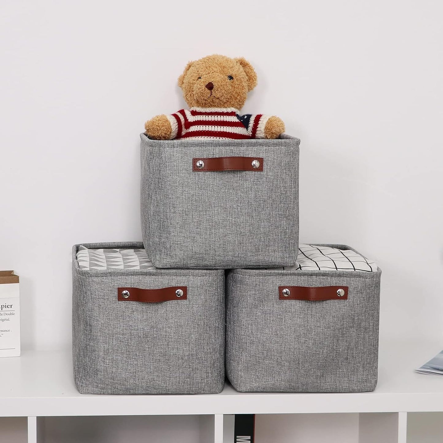 HNZIGE Storage Basket Bins(3 Pack) Large Collapsible Storage baskets for organizing Shelf Closet Bedroom, Perfect Storage Box with Handles for Closet, Clothes, Toy, Home?Gray, 15" x 11" x 9.5"?