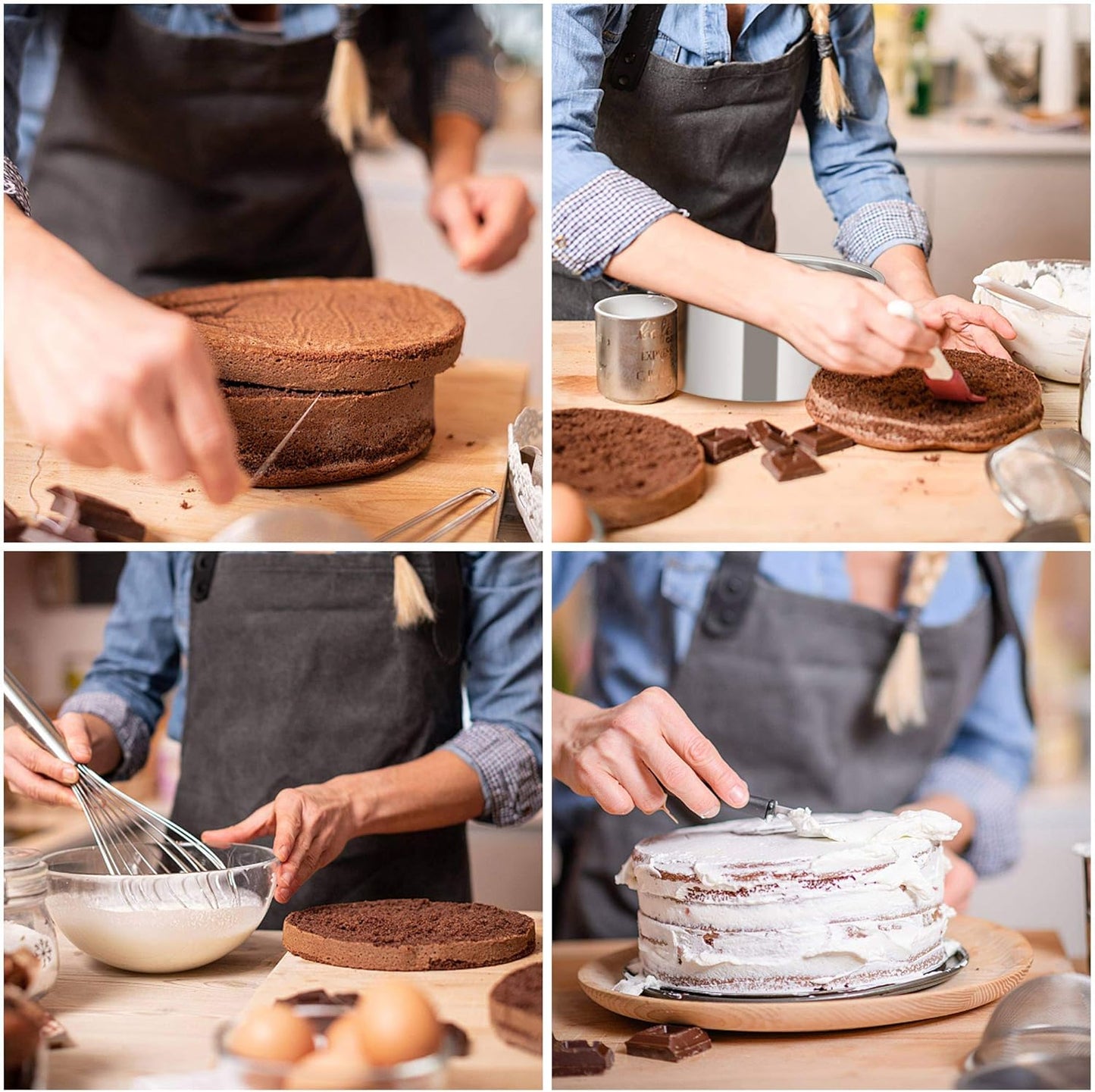 TeamFar 6 Inch Cake Pan, 6” x 3” Deep Round Cake Pan Tier Baking Pans Set Stainless Steel, For Baking Steaming Serving, Healthy & Toxic Free, Deep & Straight Size, Oven & Dishwasher Safe - Set of 4