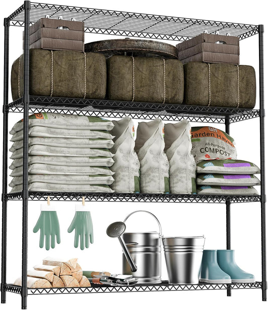 Stand Shelf Wire Rust-Proof Outdoor Storage Shelving 4-Tier Utility Shelving Unit for Garden Home,Kitchen,Office Dark Grey 17.7" D x 47.3" W x 59.4" H