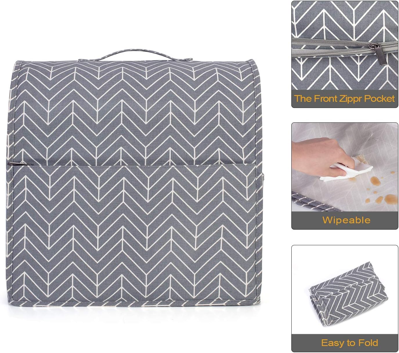 Yarwo Dust Cover for 4.5 qt and All 5 qt Stand Mixer, Protective Stand Mixer Cover with Top Handle and Pockets for Extra Accessories, chevron