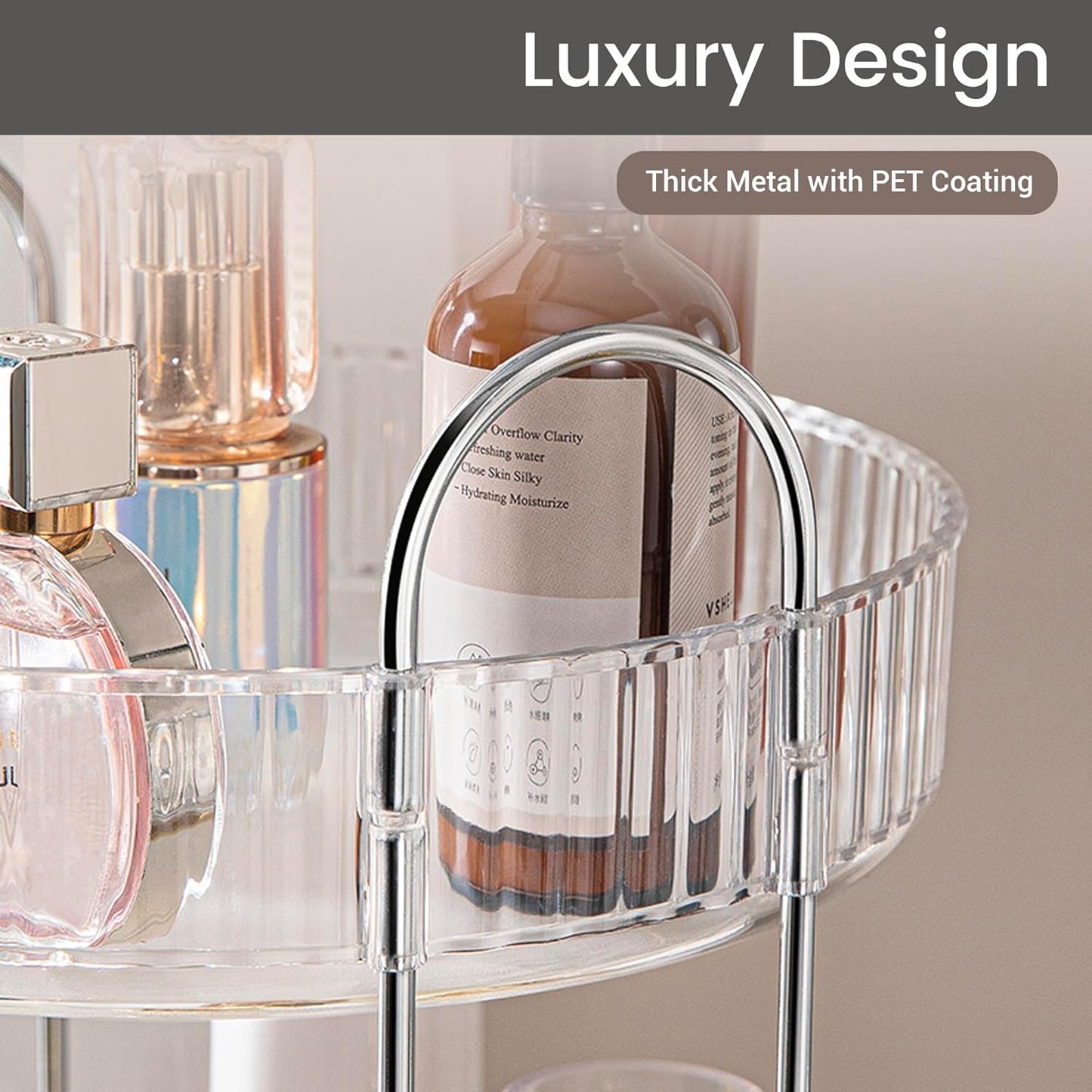 Aveniee Rotating Makeup Organizer for Vanity, Skincare Perfume Organizers for Bathroom Countertop, Clear Cosmetic Make Up Storage for Dresser, Lipstick Product Spinning Holder,1 Tier, Grey