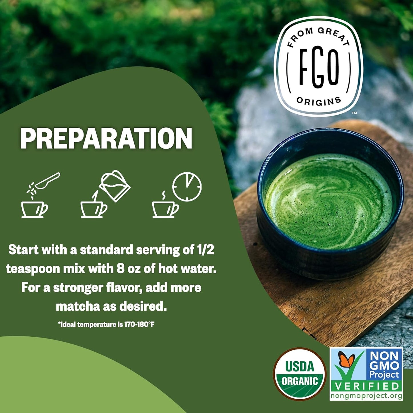 FGO Organic Matcha Green Tea Powder, Japanese Culinary Grade for Cooking, Baking, and Smoothies, 4 Ounce Resealable Bag, Packaging May Vary (Pack of 1)