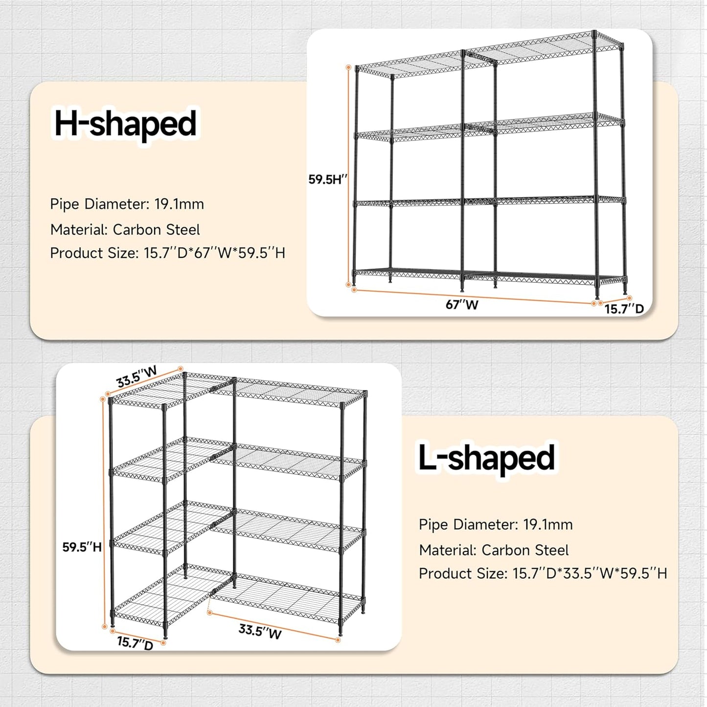 4 Tiers Storage Shelves Load 1200LBS, Metal Shelving Wire Metal Shelving Unit Shelves for Storage Adjustable Garage Shelving for Pantry Kitchen Garage Black 15.8" D x 33.5" W x 59.5" H
