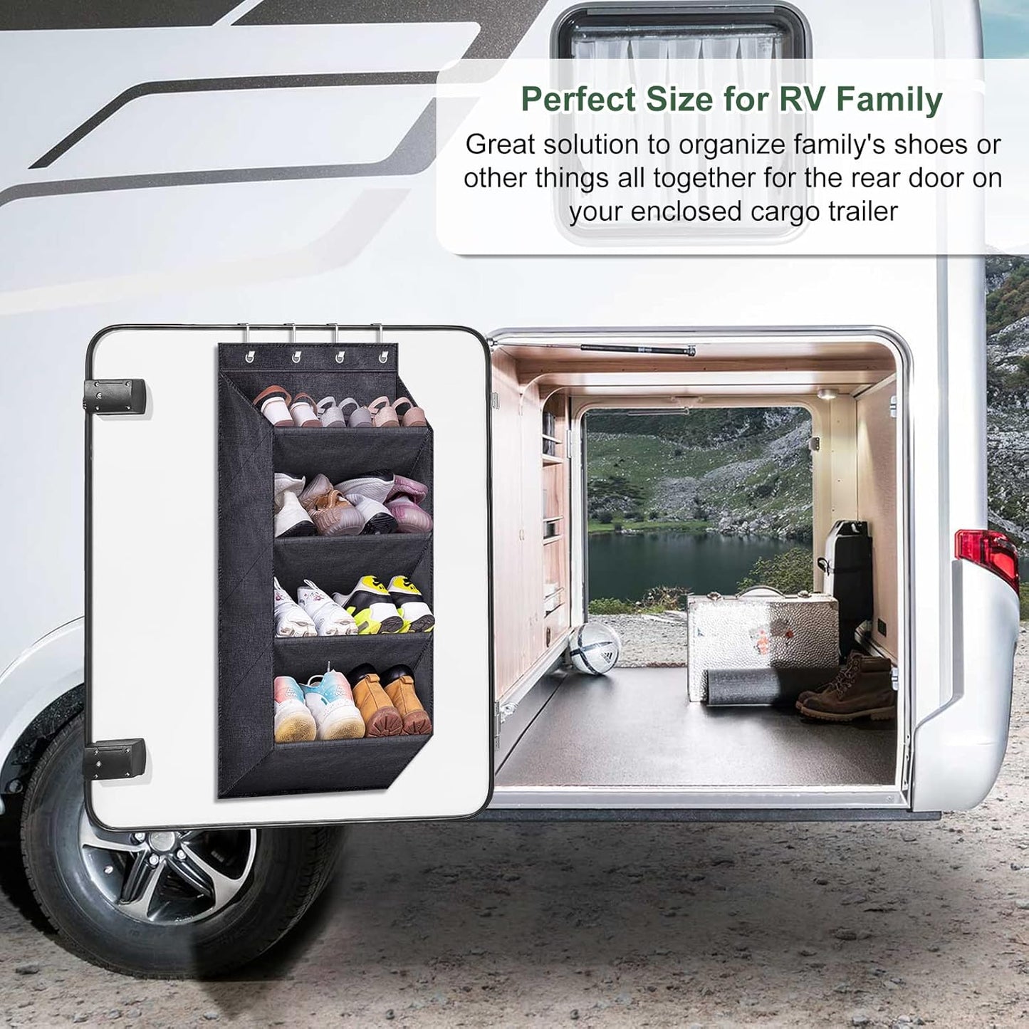 SLEEPING LAMB Over the Door Shoe Rack for Closet, Short Hanging Shoe Organizer with Large Deep Pockets, Narrow Door Sneaker Storage for Boots in RV, Dorm, Black