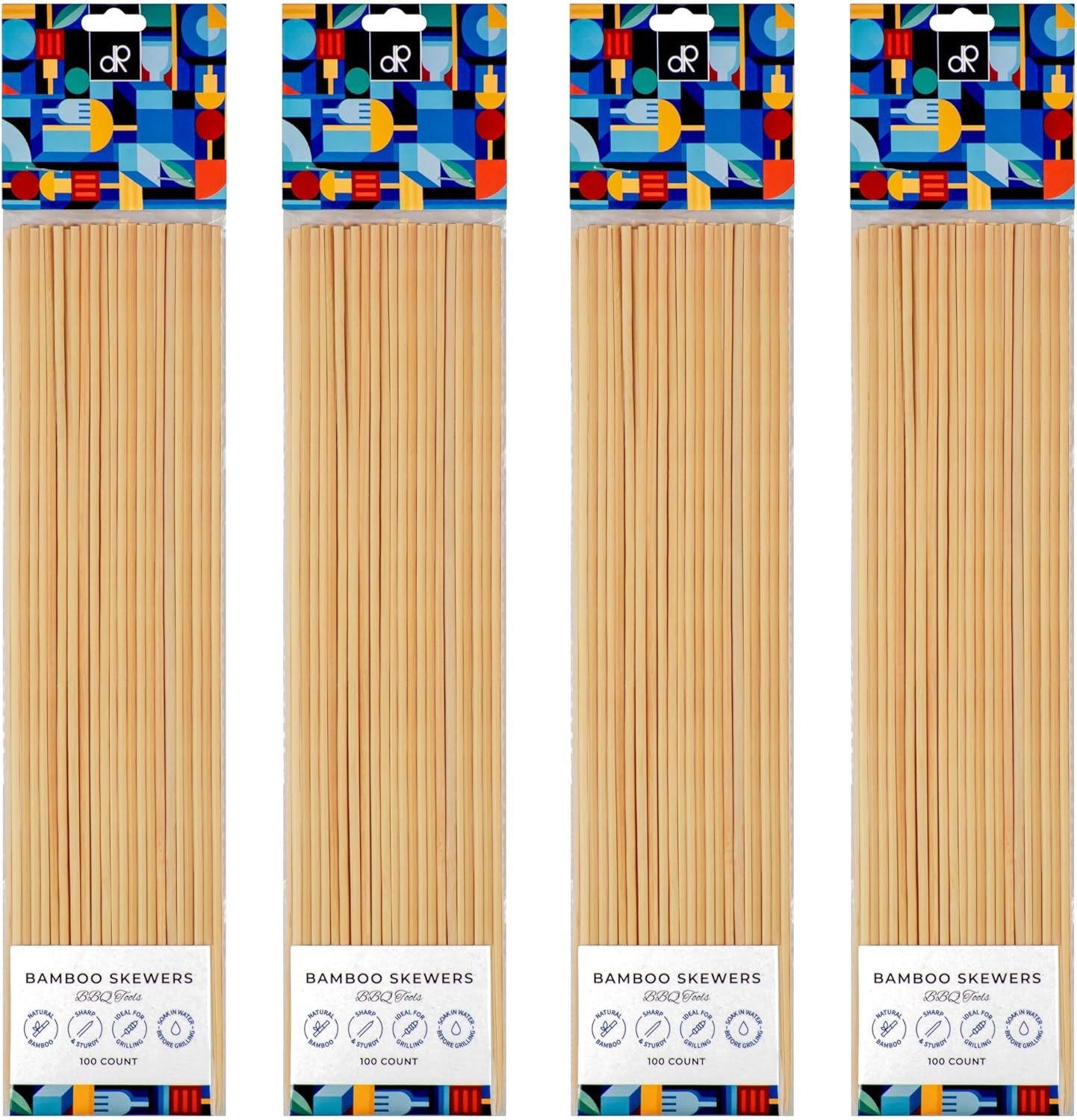 DecorRack 12" Natural Bamboo Skewers Sticks, 400 Wood Skewers for BBQ, Grilling, Kabob, Appetizers, Fruits, Smores, Cocktail, Brunch, Fondue Sticks, Barbeque, DIY Crafting, 12 inch (400 pack)