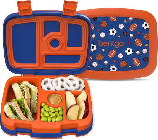 Bentgo Kids Prints Leak-Proof, 5-Compartment Bento-Style Kids Lunch Box - Ideal Portion Sizes for Ages 3-7, Durable, Drop-Proof, Dishwasher Safe, & PFAS & BPA-Free Materials (Sports)