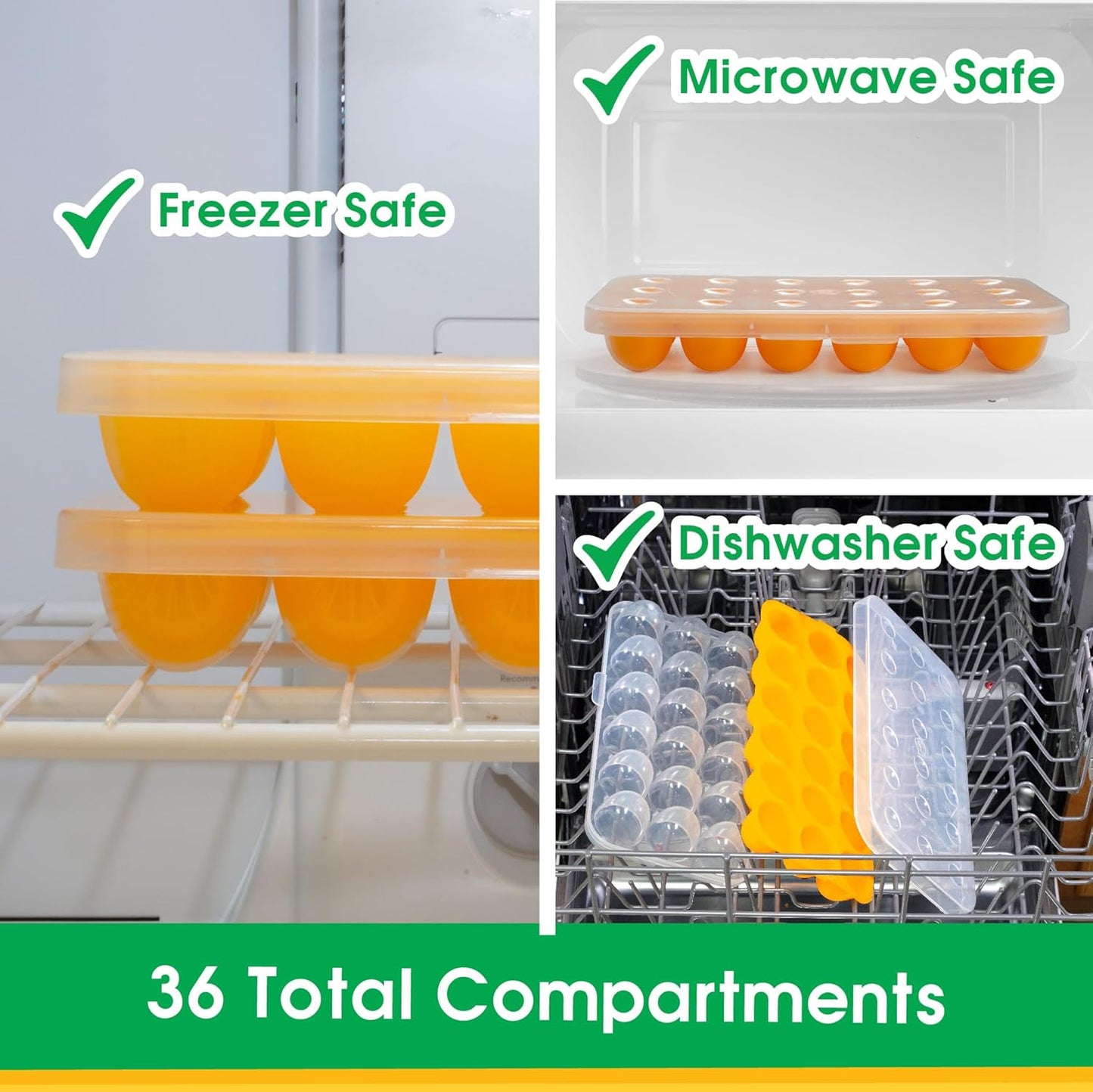 Silicone Baby Reusable Food Storage Tray (2 Pack) - Pop Out 1oz Portion Silicone Stackable Freezer Tray, Snap-on Lid, Non Toxic BPA & PVC Free, Dishwasher &Microwave Safe, Healthy Meal Prep, Gift