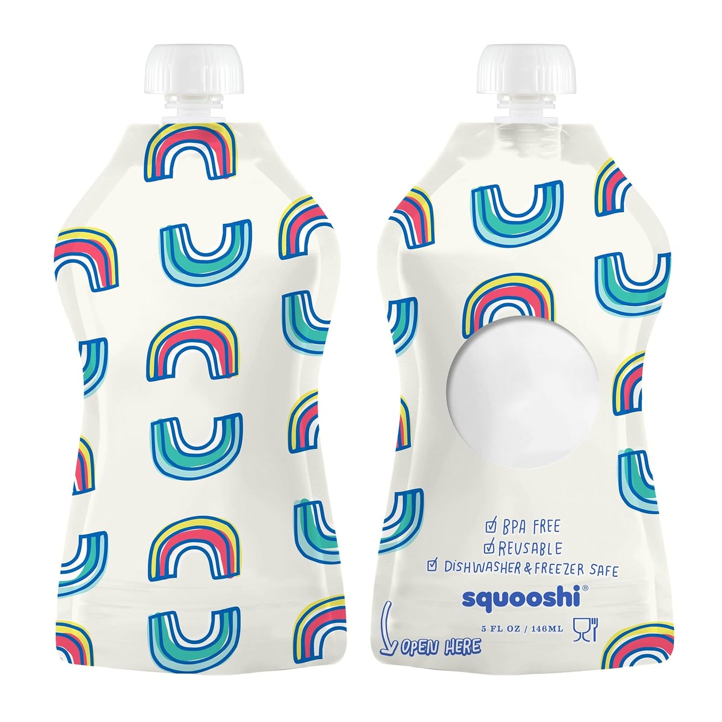 Squooshi Reusable Baby Food Pouches for Toddlers | BPA Free Plastic, Food Safe, Freezer Safe | Refillable for Applesauce Yogurt & Puree Squeeze Pouch | 12 Pack | 5 oz | Assorted Designs