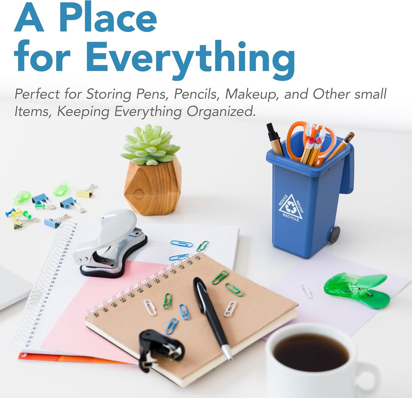 Wiosi Mini Garbage Trash Pen Holder for Desk | Tiny Recycle Bin Pencil Holder Green & Blue, Pack of 2 | Storage for Pencil & Pen | Office Stationery to Organize The Desk | Ideal for Student Work