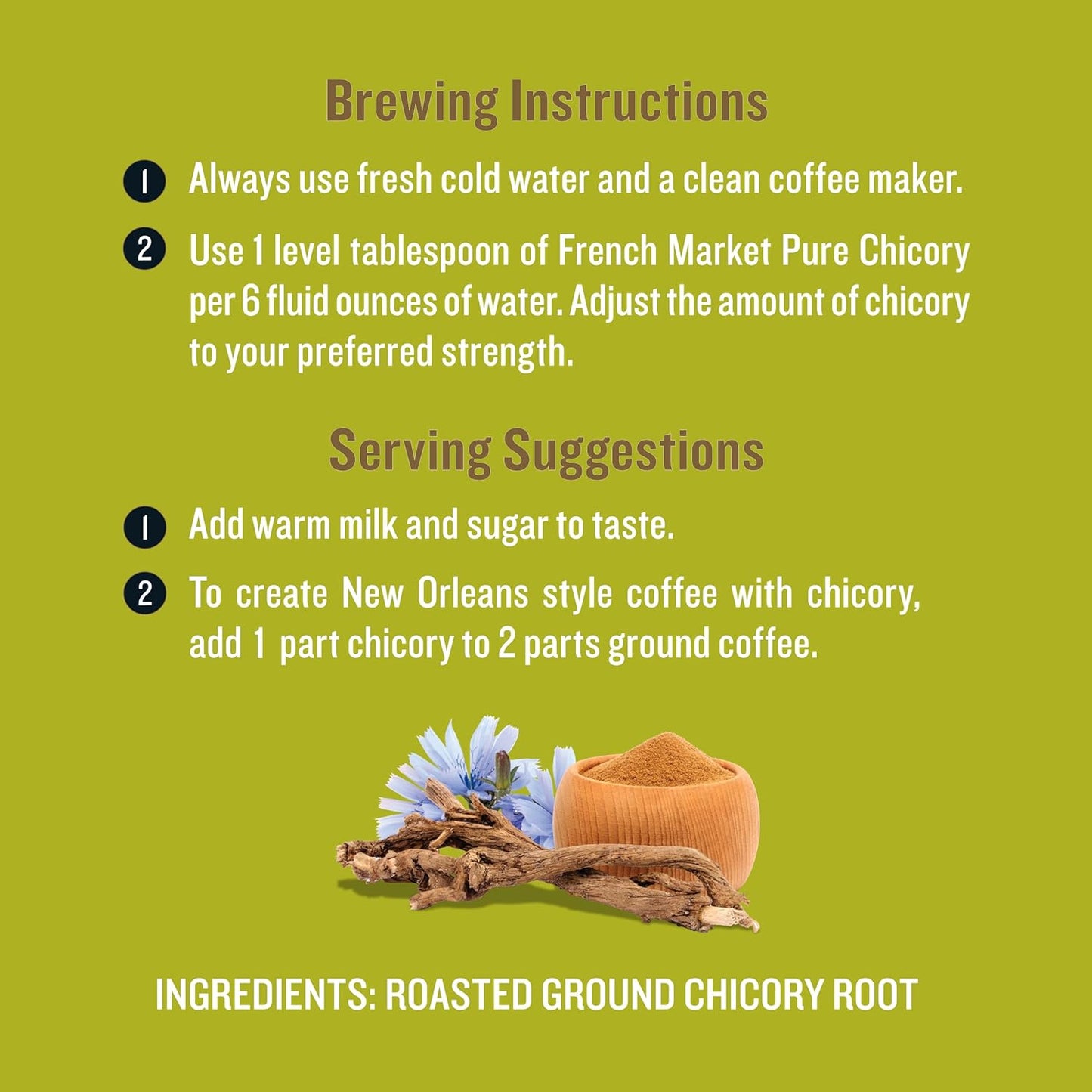 French Market 100% Pure Ground Dark Roast Chicory, Caffeine Free, 16oz Can (Pack of 6)