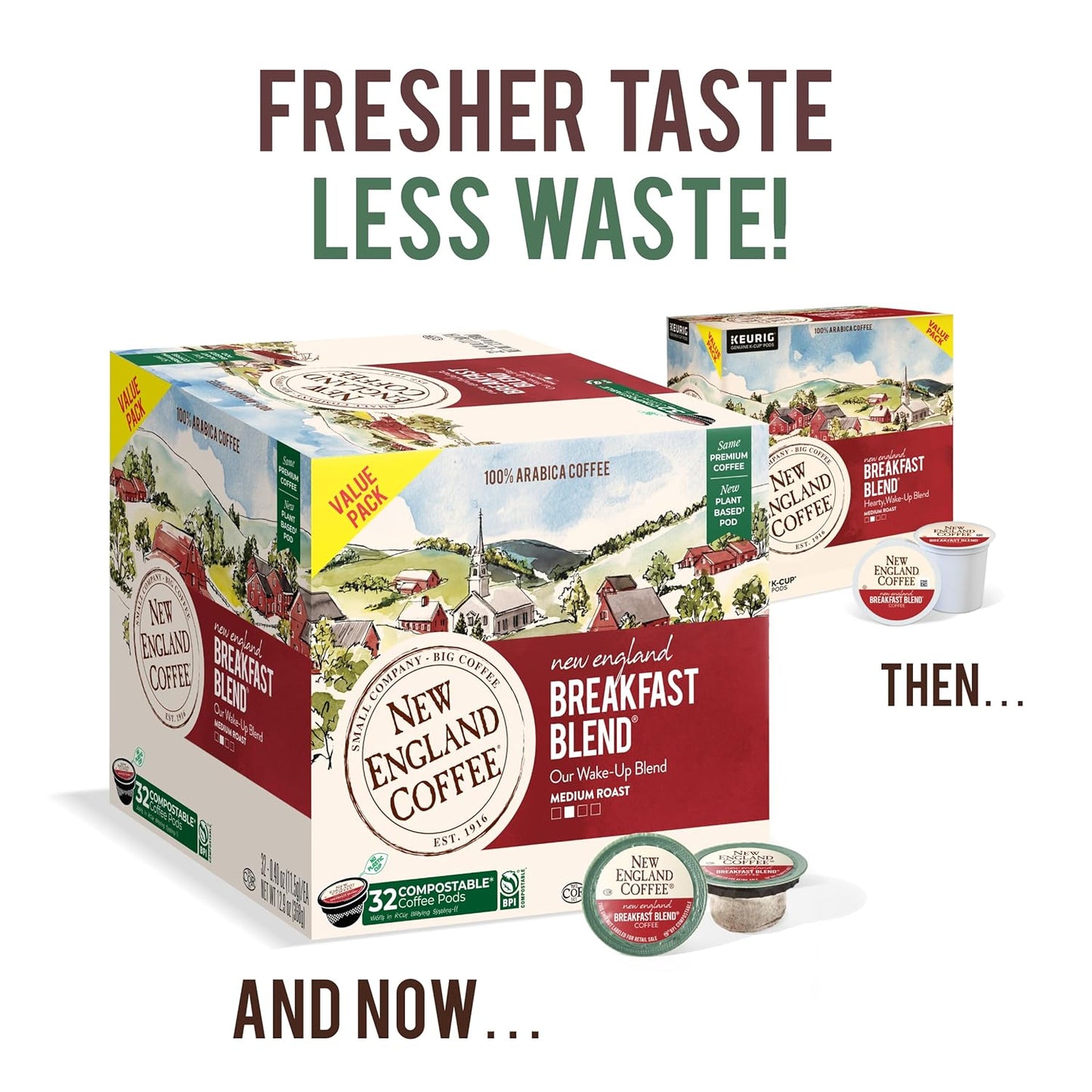 New England Coffee Breakfast Blend Medium Roast Single Serve Pods, 32ct Box (Pack of 1)