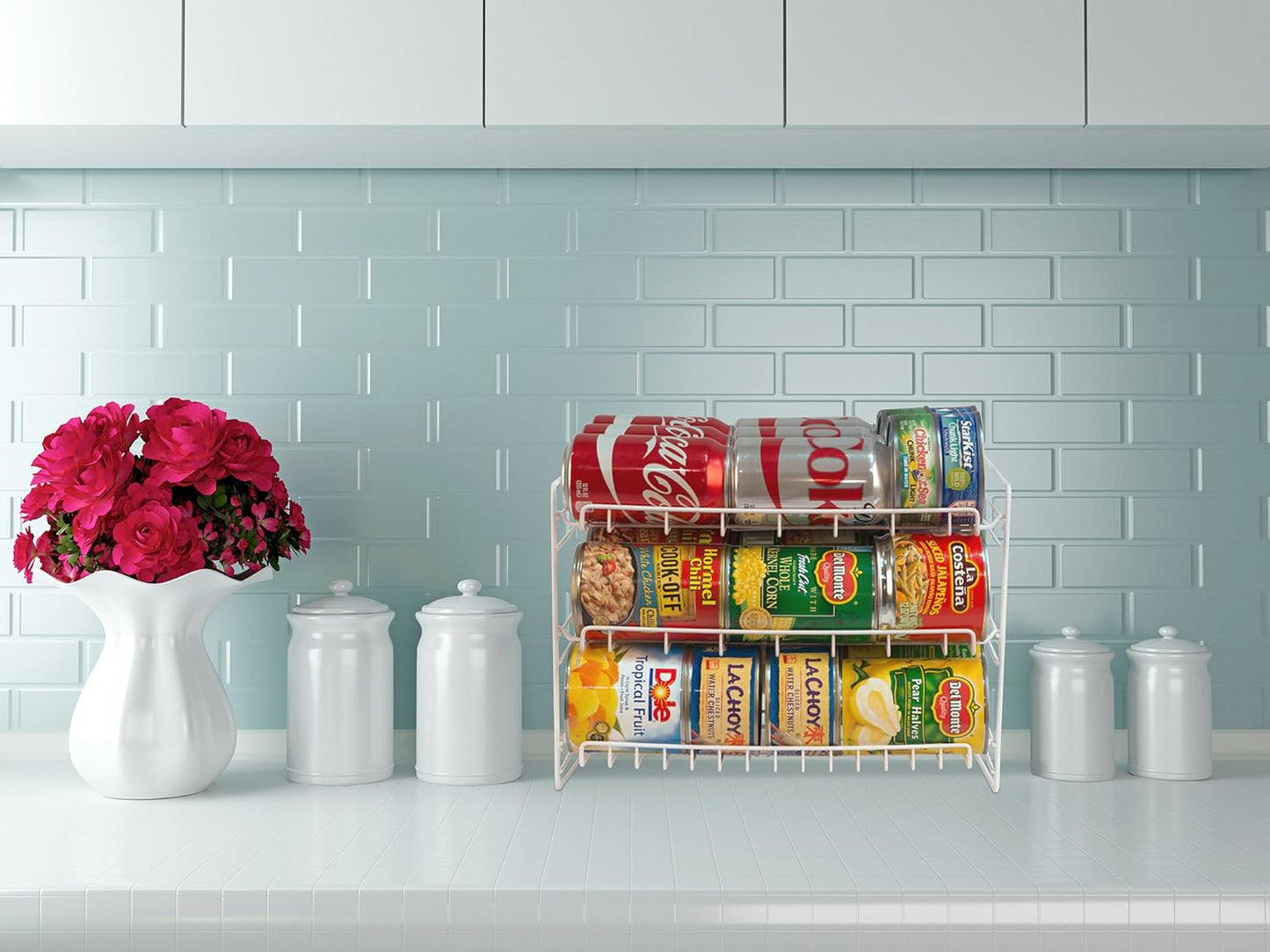 Atlantic Gravity-Fed Compact Single Canrack - Kitchen Organizer, Durable Steel Construction, Size Fits Most Pantries, PN1002 in White