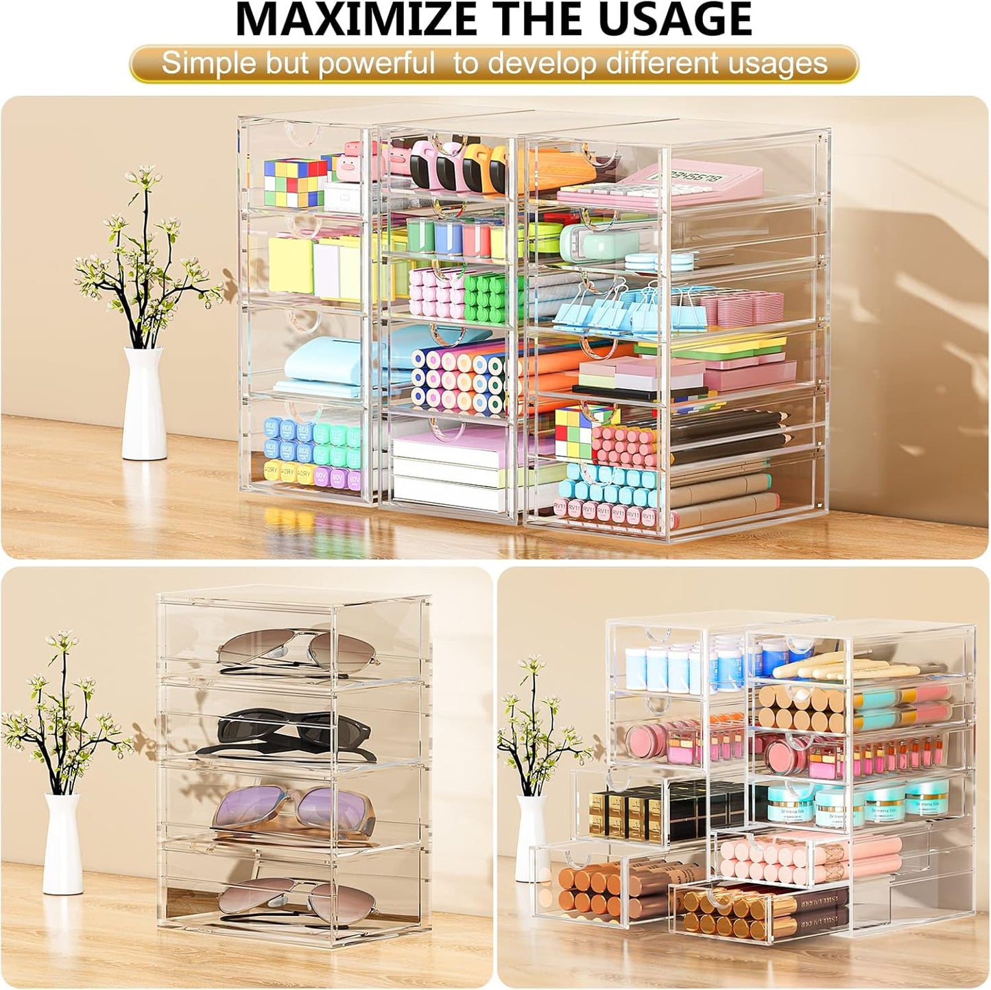 Arcylic Makeup Organzier with 11 Drawers, Clear Storage Drawers, Bathroom Makeup Organizer for Palettes, Cosmetic, and Beauty Supplies,Ideal for Vanity, Cabinet,Desk Organization