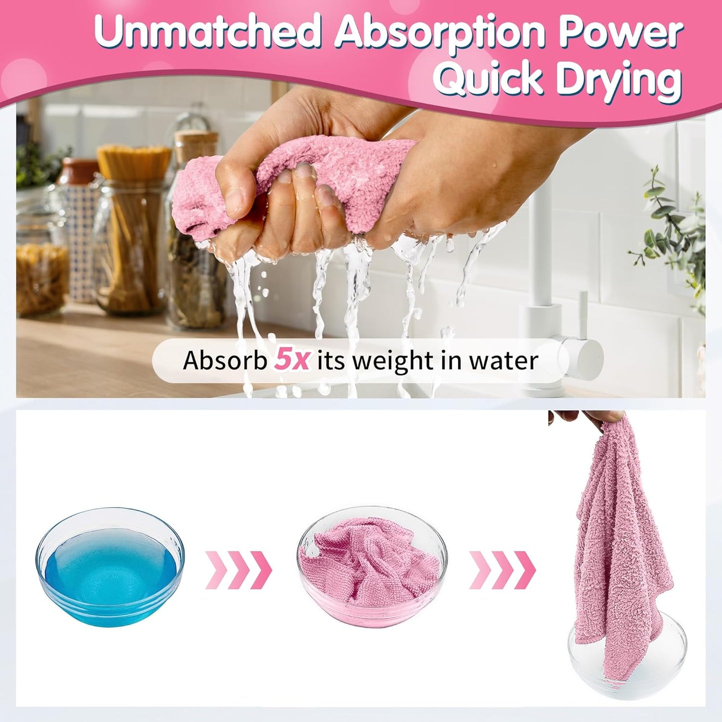 FIXSMITH Pink Microfiber Cleaning Cloth -Pack of 8, Highly Absorbent Cleaning Rags, 16"X12" All Purpose Cleaning Towels for Housekeeping, Kitchen, Car, Lint Free and Reusable Microfiber Towels