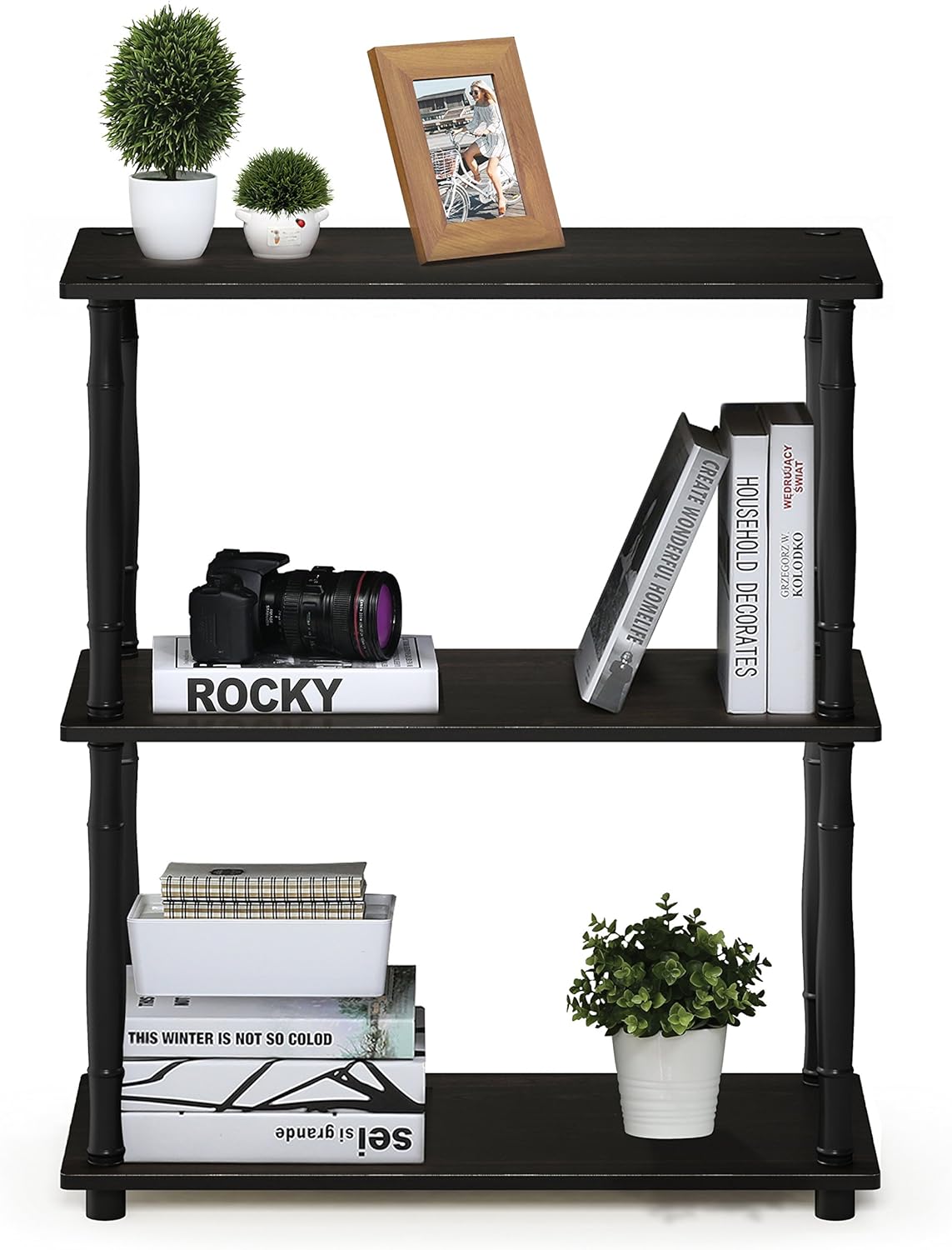Furinno Turn-N-Tube 3-Tier Compact Multipurpose Shelf Display Rack with Classic Tube, Espresso/Black