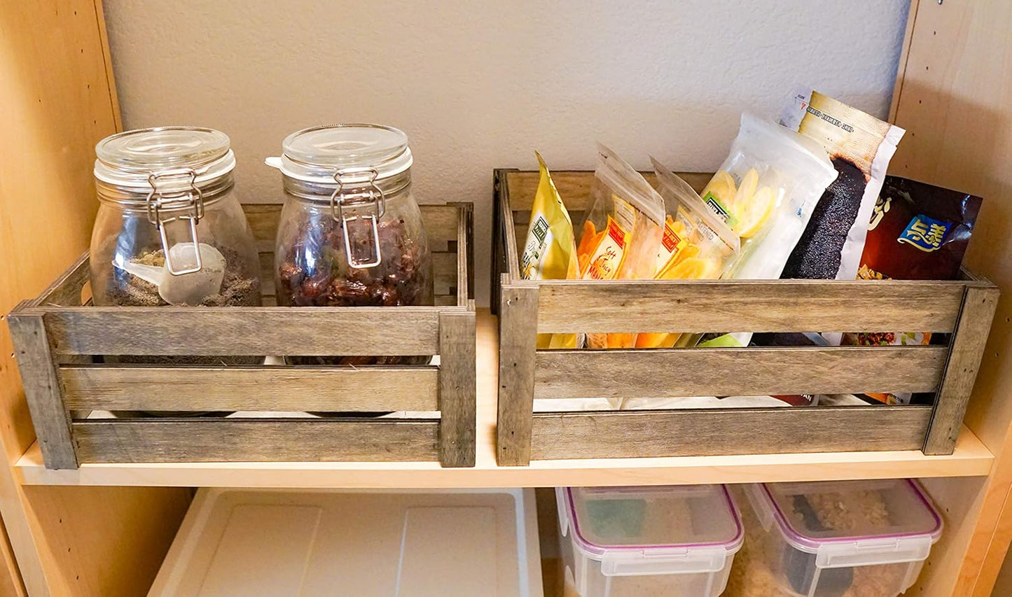 Admired By Nature Wooden Crates Storage Container, Stain Grey Set of 3, Farmhouse Style Decorative Baskets for Home Decor, Rustic Decor, Nesting Stackable Organizers, Distressed Wood Crates