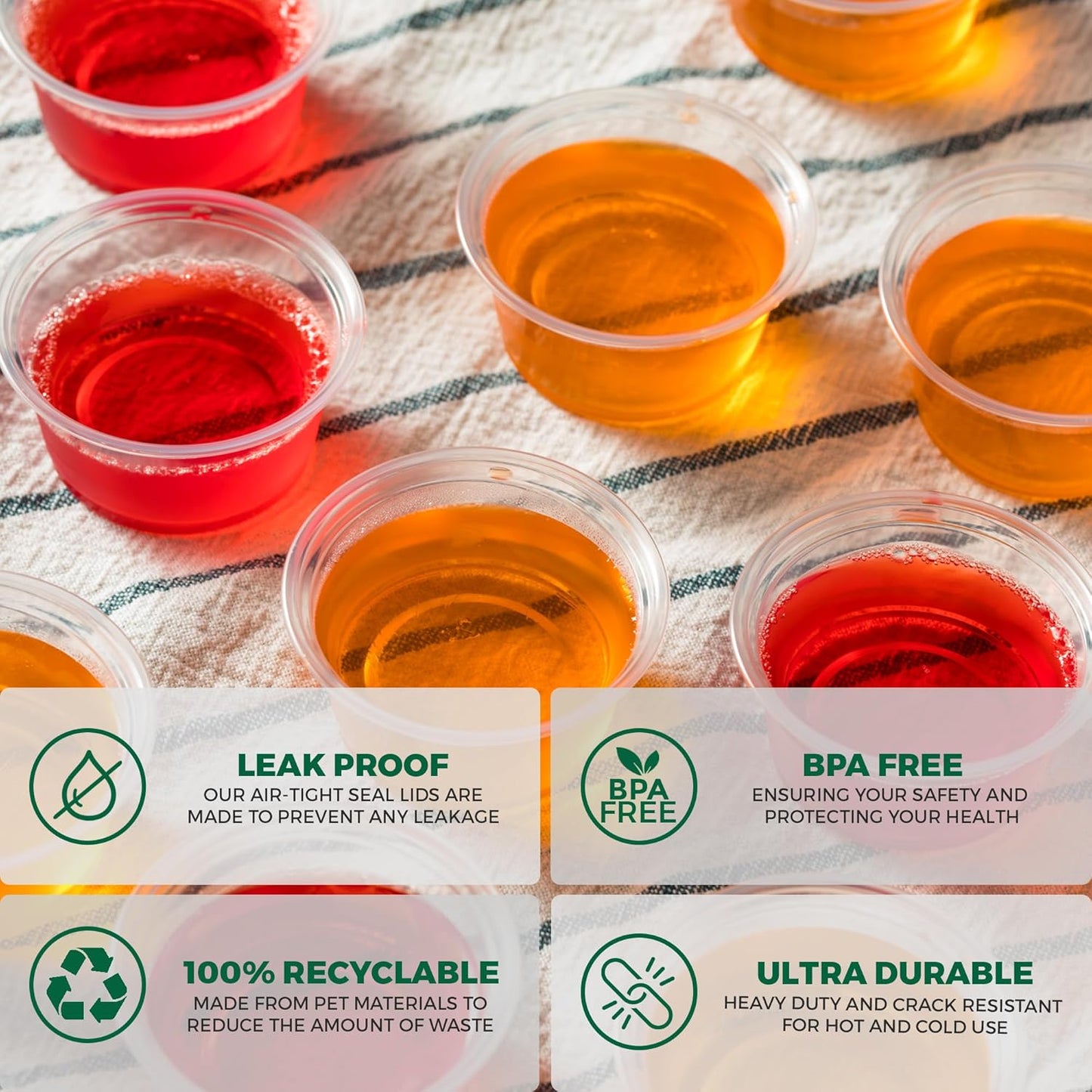 Freshware Plastic Portion Cups with Lids [4-Ounce, 100 Sets] - Souffle, Sampling, Sauce, Snack, Dressing, Jello Shot Cups, Plastic Containers, BPA Free