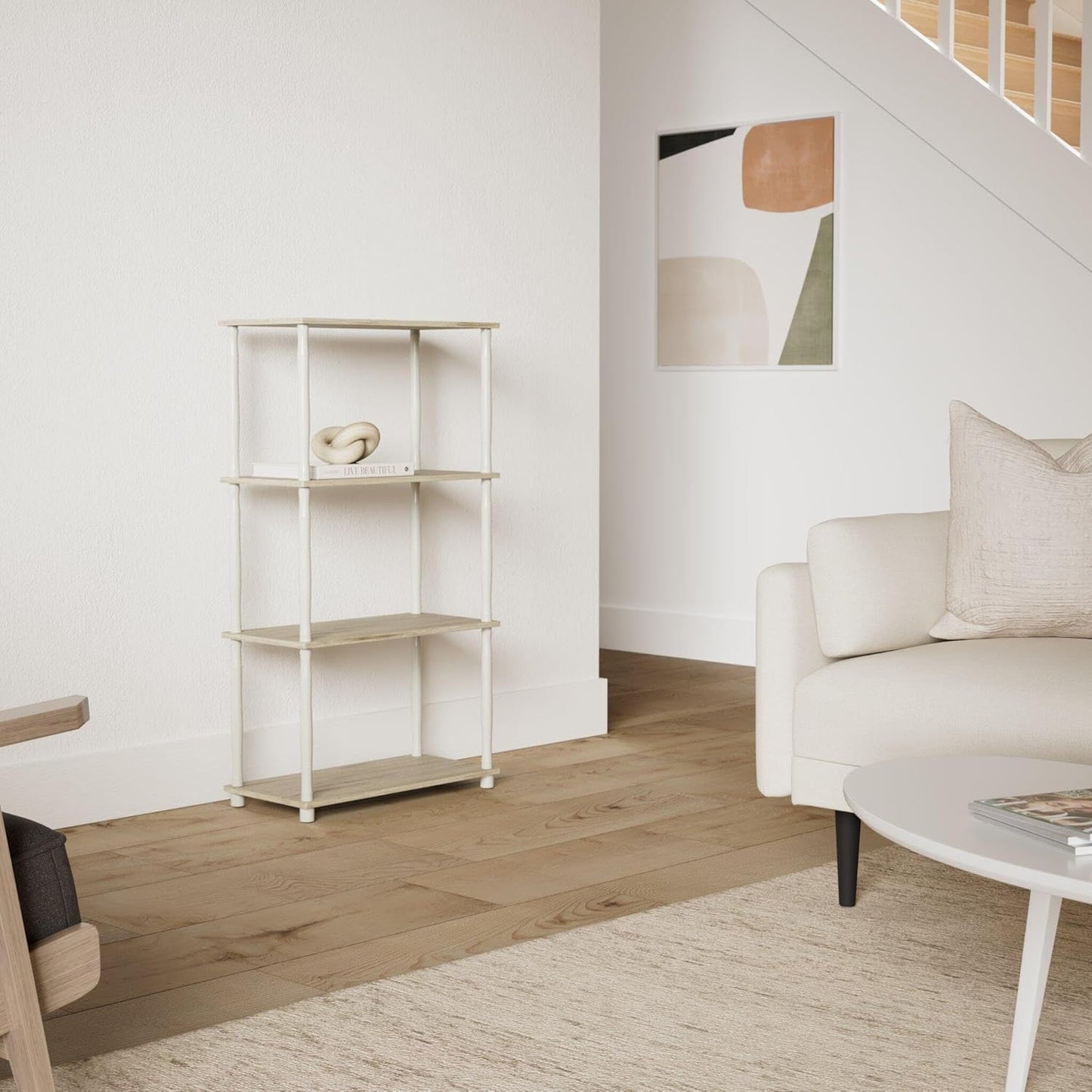 Furinno Turn-N-Tube 4-Tier Multipurpose Shelf Display Rack, Classic Tubes, Sonoma Oak/White