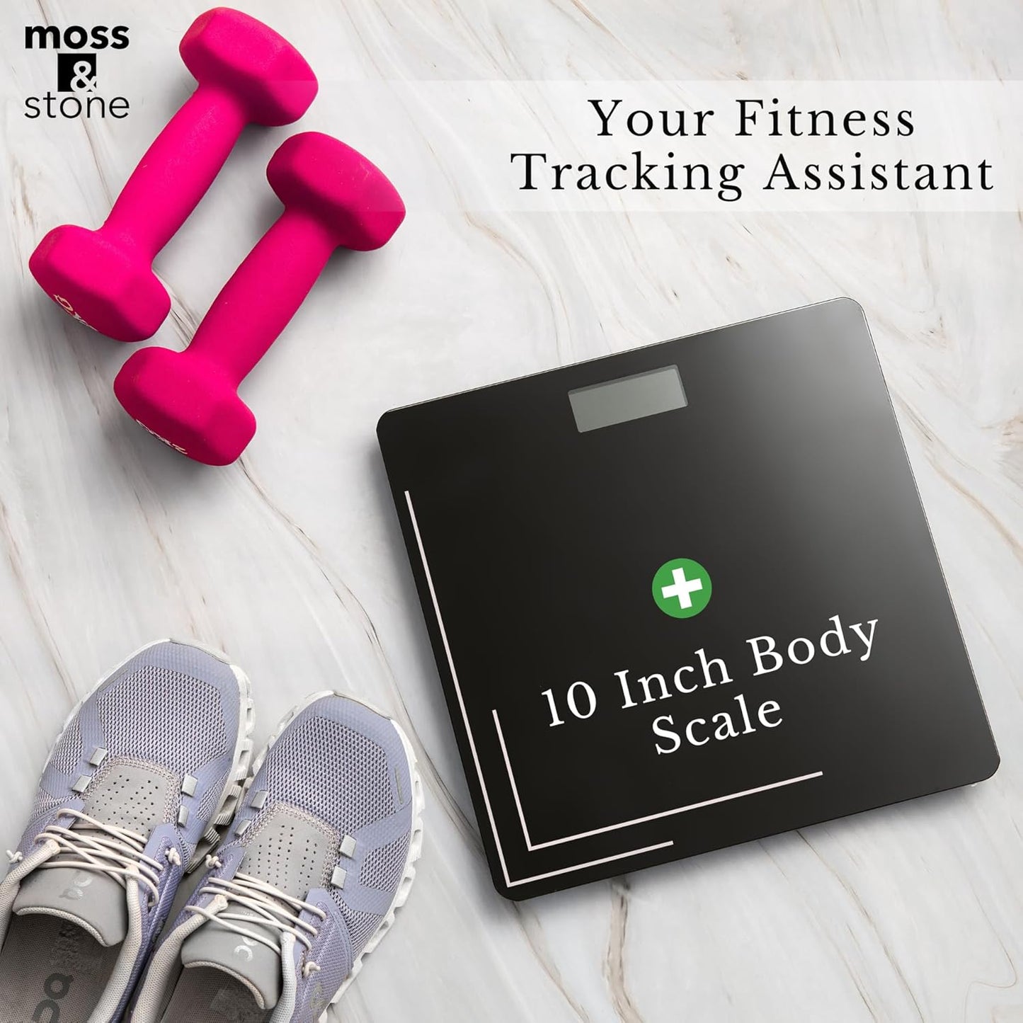 Moss & Stone Black Digital Bathroom Scale for Body Weight, Smart Step-On Technology, Backlit LCD Display, High Accuracy Weight Scale 400lb/180kg, Glass Slim Design, Auto On/Off, Home Use