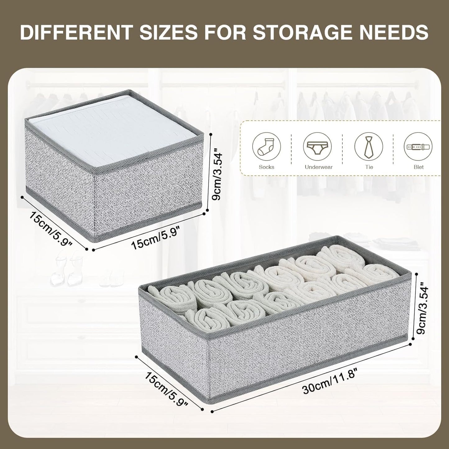 DIMJ Drawer Organizers for Clothing, Set of 12 Dresser Drawer Organizers, Fabric Closet Organizers and Storage, Drawer Dividers for Baby Clothes, Socks, Belt, Tie (Blended)