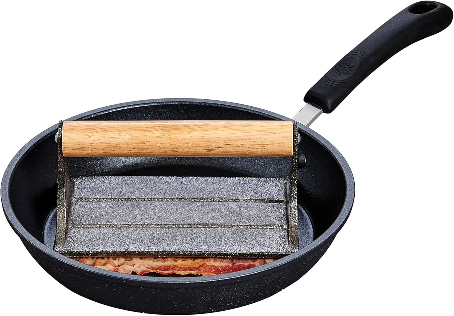 HIC Kitchen Bacon Press, Heavyweight Cast Iron, Rectangular With Wood Handle, For Stovetop Grill And Griddle