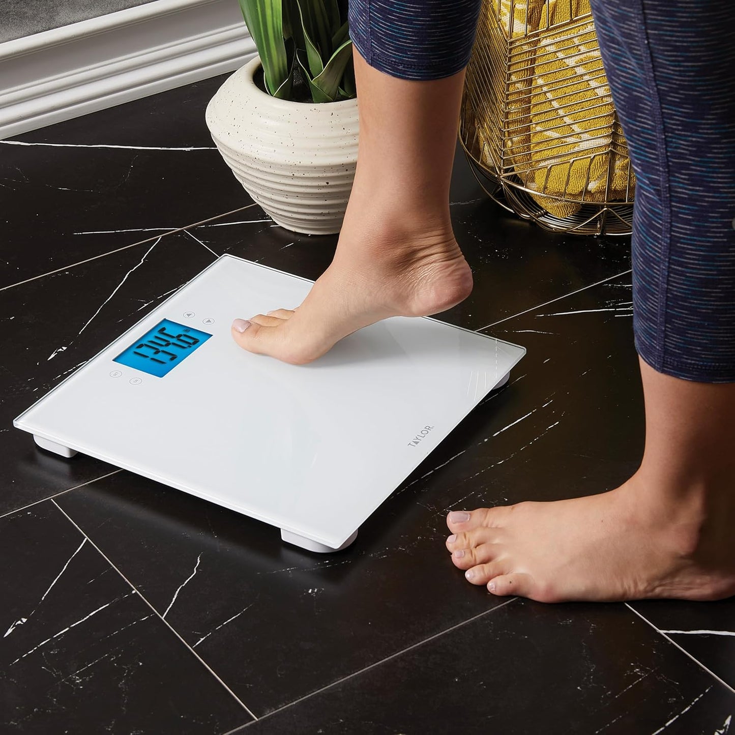 Taylor Digital Body Composition Scale w/Cal-Max, Bathroom Scale for Body Weight, Measures Body Fat, Body Water, & Muscle Mass Percentages, 4 User Recognition, FSA HSA Eligible, 400 lb Capacity, White