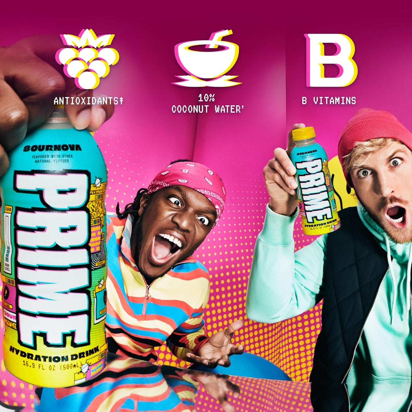 PRIME Hydration SOURNOVA, Sports Drinks, Electrolyte Enhanced for Replenishing Fluids, 250mg BCAAs, B Vitamins, Antioxidants, Low Sugar, 16.9 Fl Oz, 12 Pack