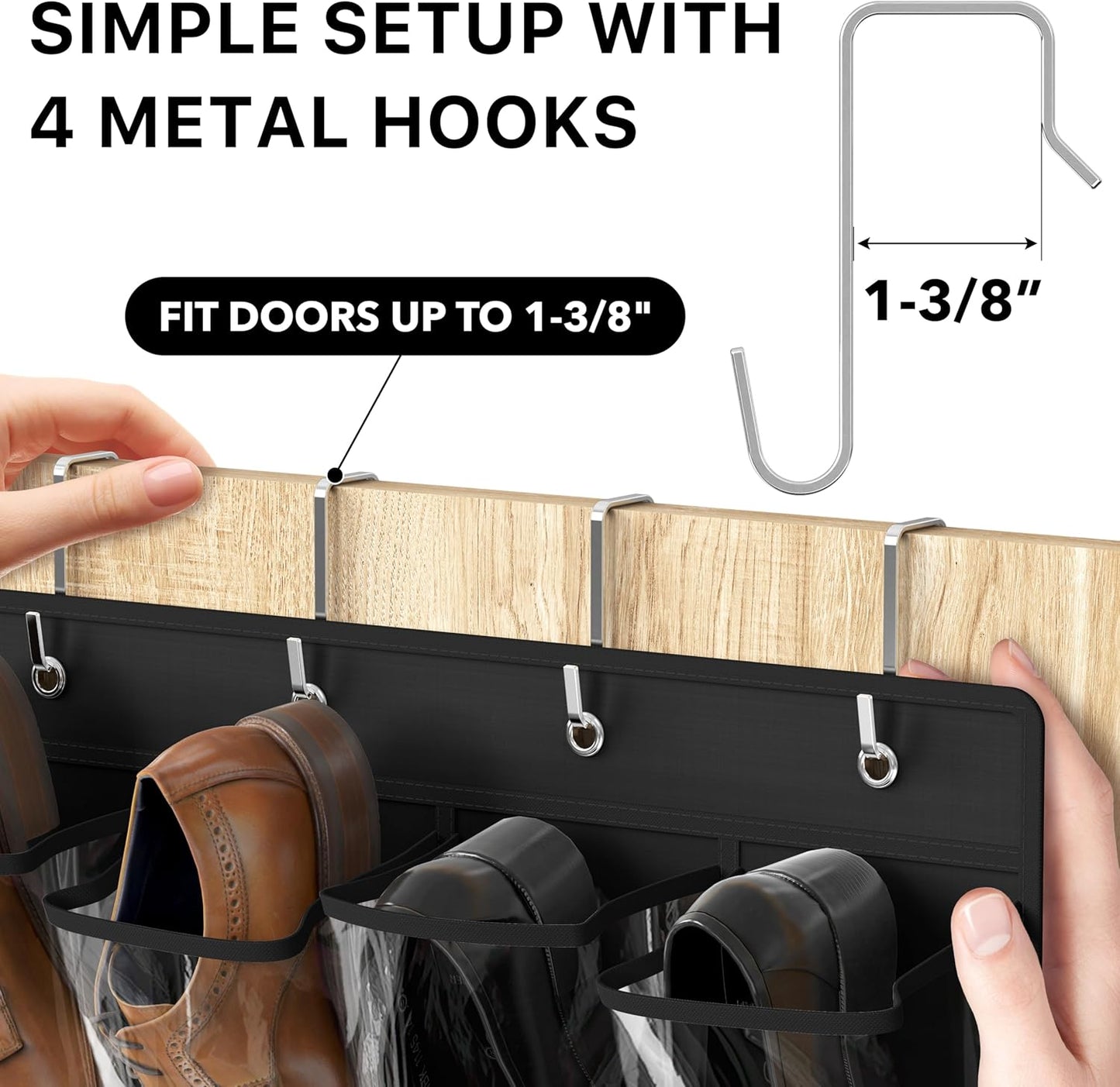 Simple Houseware 24 Pockets Large Clear Pockets Over The Door Hanging Shoe Organizer, Black (56" x 22.5")