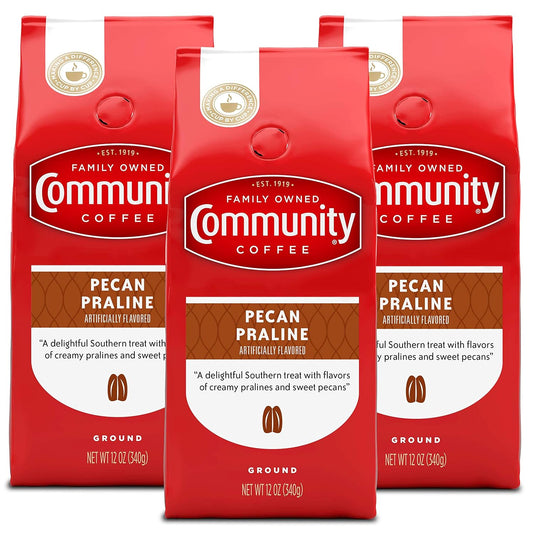 Community Coffee Medium Roast Ground Coffee | Pecan Praline Flavored | 12 Ounce Bag | Pack of 3