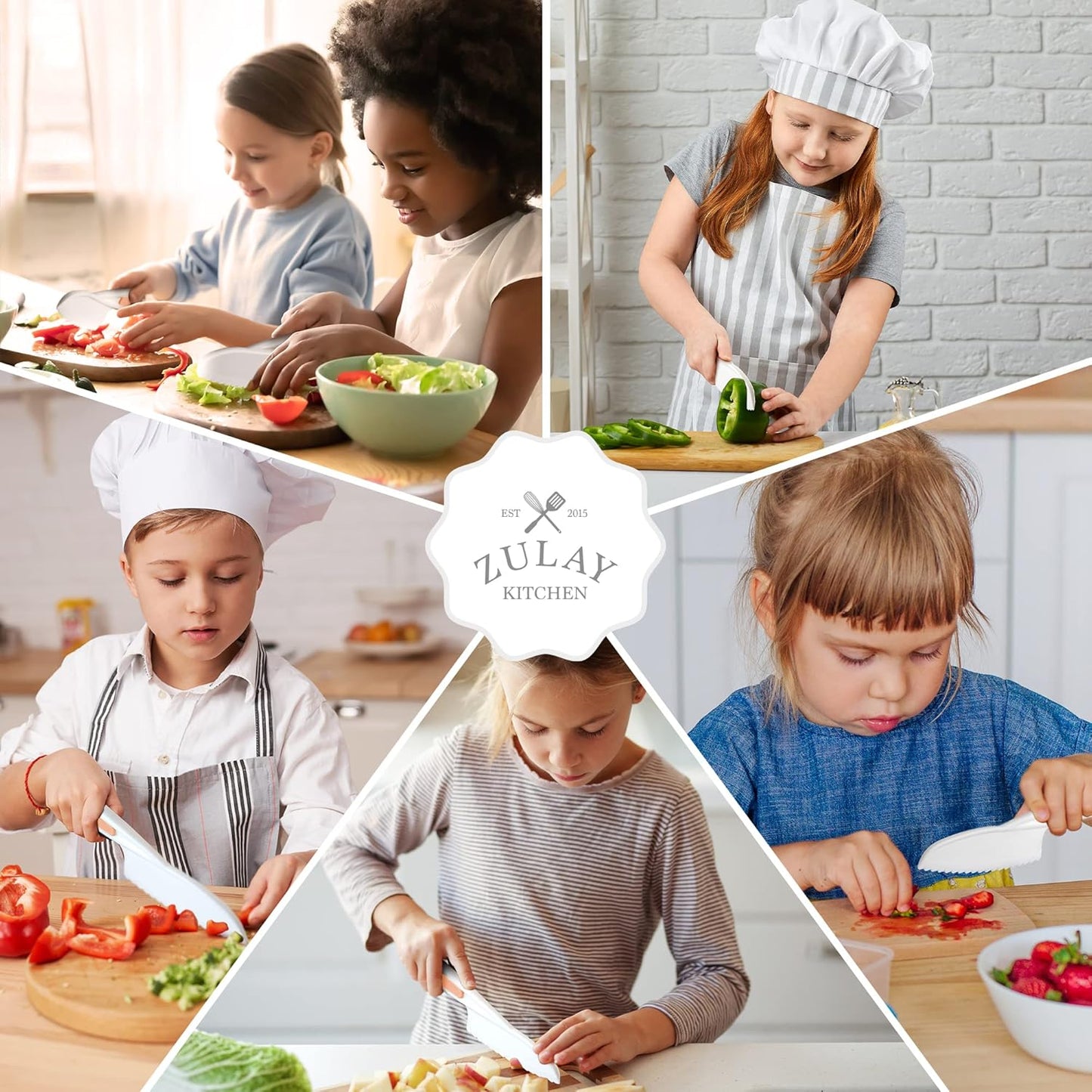 Zulay 3-Piece Kids Knife Set for Real Cooking & Baking - Toddler Knives for Cutting Fruits, Veggies, & Cake - Children’s Montessori Knife with Serrated Edges - Safe & Fun Lettuce Knife (Peach)