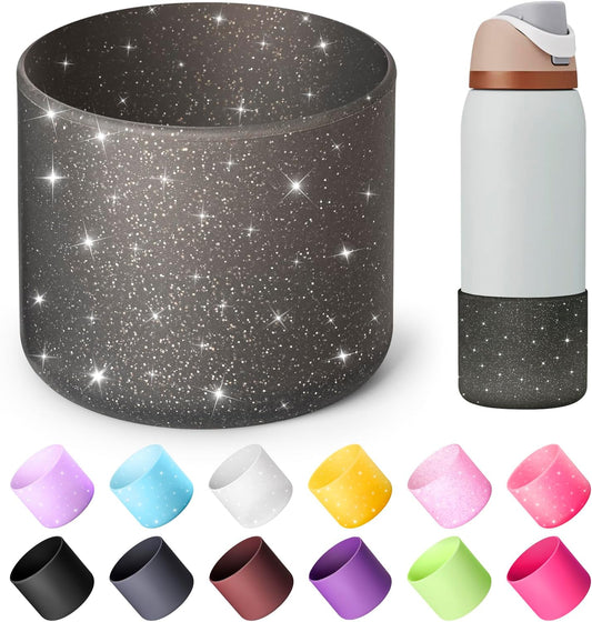 Silicone Boot for 40 oz Owala Water Bottles, Anti-Slip Protective Sleeve for Owala Twist & FreeSip & Flip Insulated Water Bottle, Boot Bottom Base(Glitter Black)