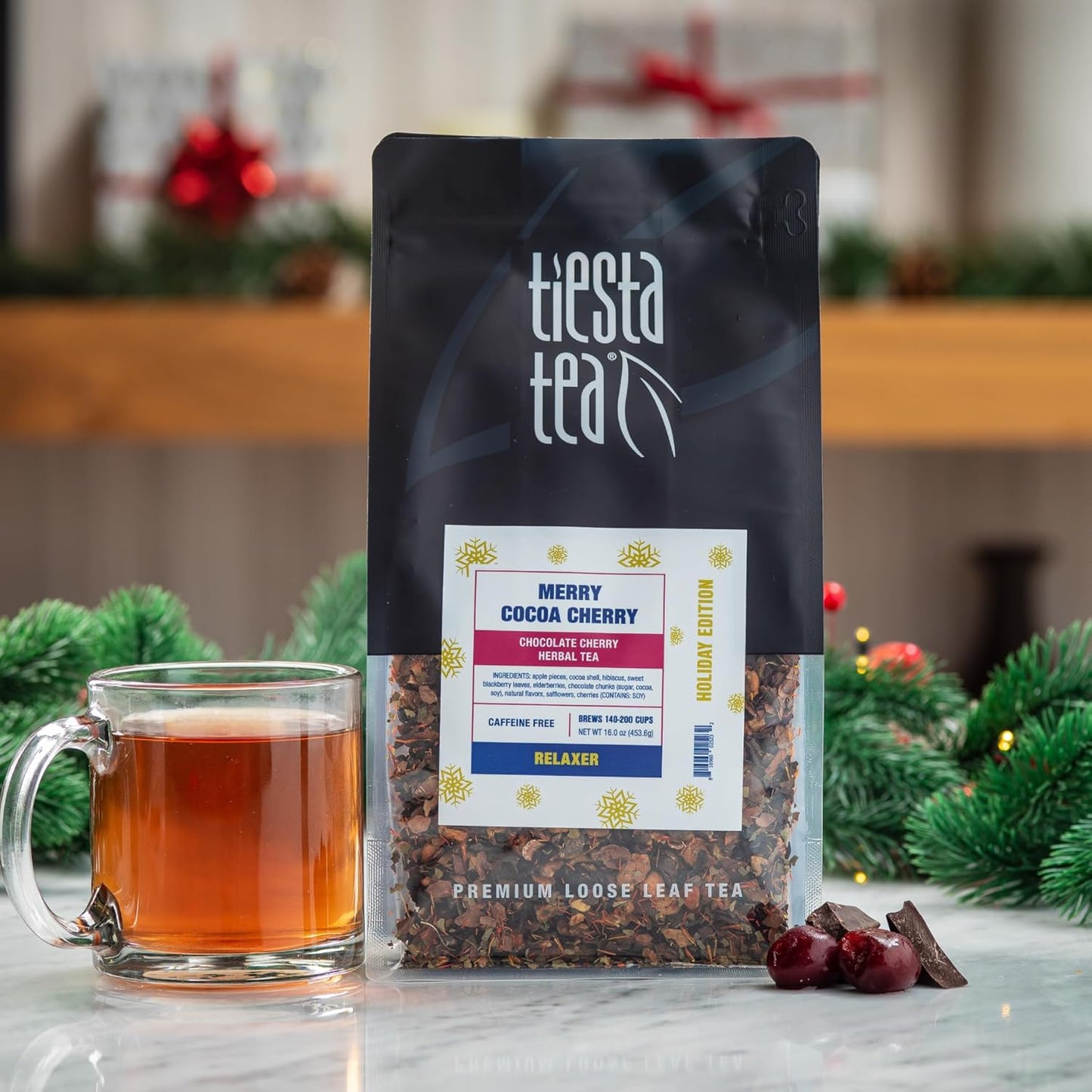 Tiesta Tea - Merry Cocoa Cherry Loose Leaf Tea, Chocolate Cherry Herbal Blend, Non-Caffeinated, Hot or Iced, Makes up to 200 Cups in Resealable Bulk Pouch, 16 Ounce