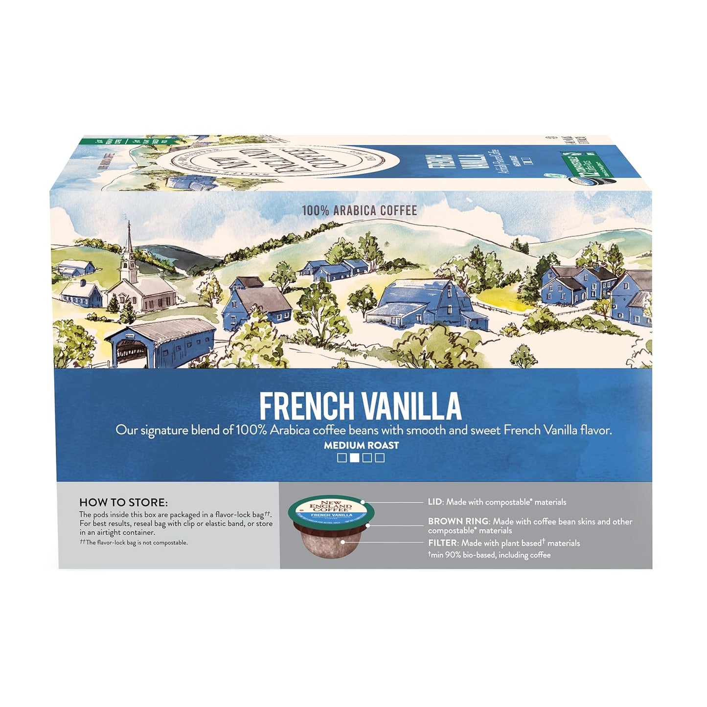 New England Coffee French Vanilla Medium Roast Single Serve Pods, 12ct Box (Pack of 1)