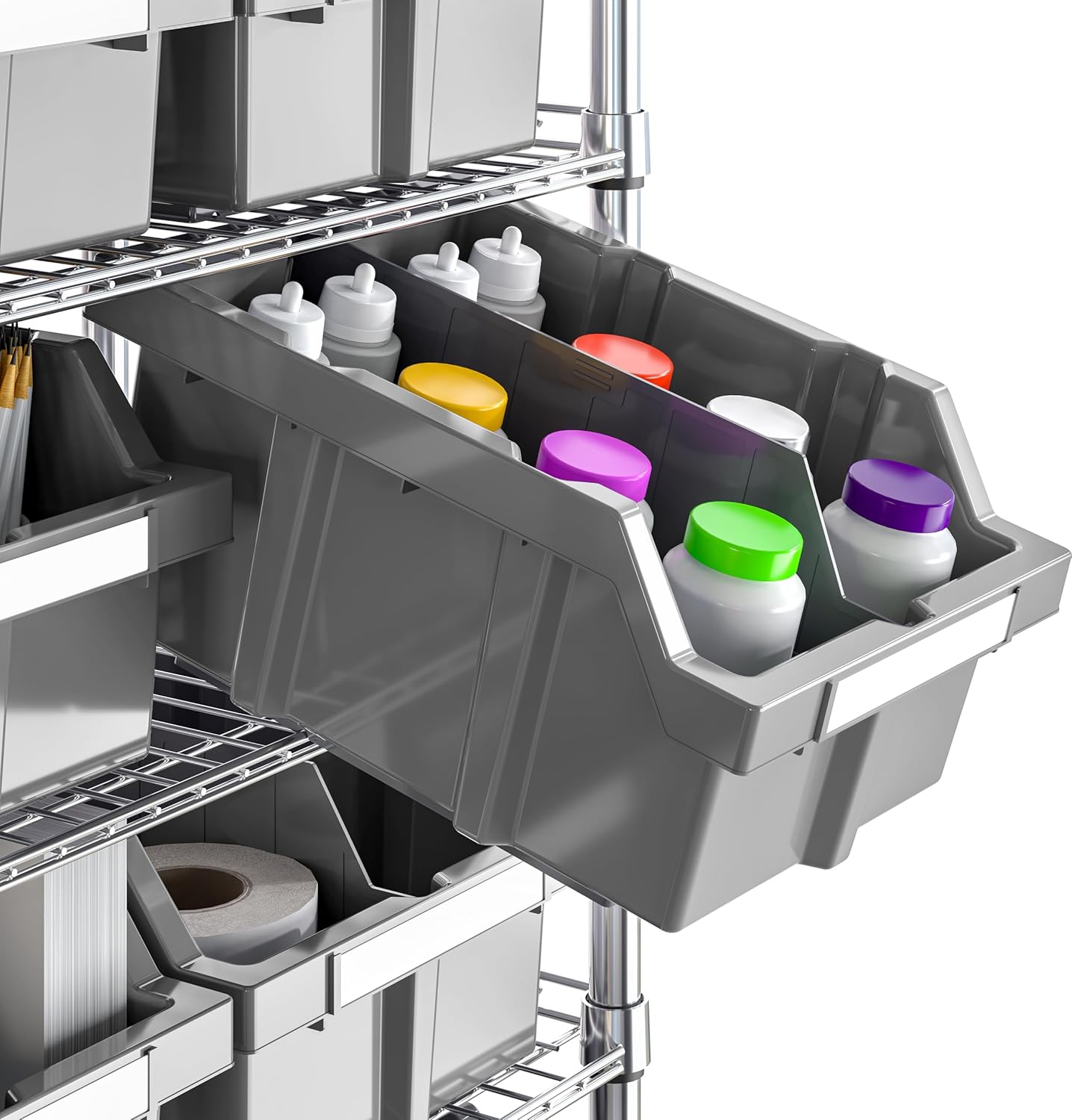 Seville Classics Heavy Duty NSF Bin Rack Solid Steel Wire Shelving Storage Unit, Patented Organizer for Garage, Warehouse, Office, Restaurant, Classroom, Kitchen, Gray, Includes 21 Bins