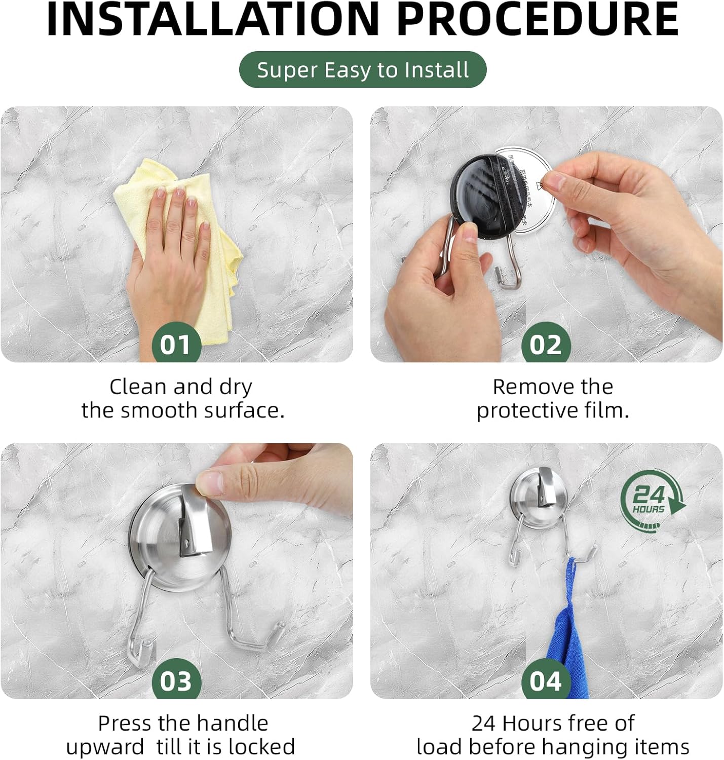 Stainless Steel Suction Cup Hooks for Shower, Bathroom, Kitchen, Glass Door, Mirror, Tile – Loofah, Towel, Coat, Bath Robe Hook Holder,(2-PCS),Brushed Silver