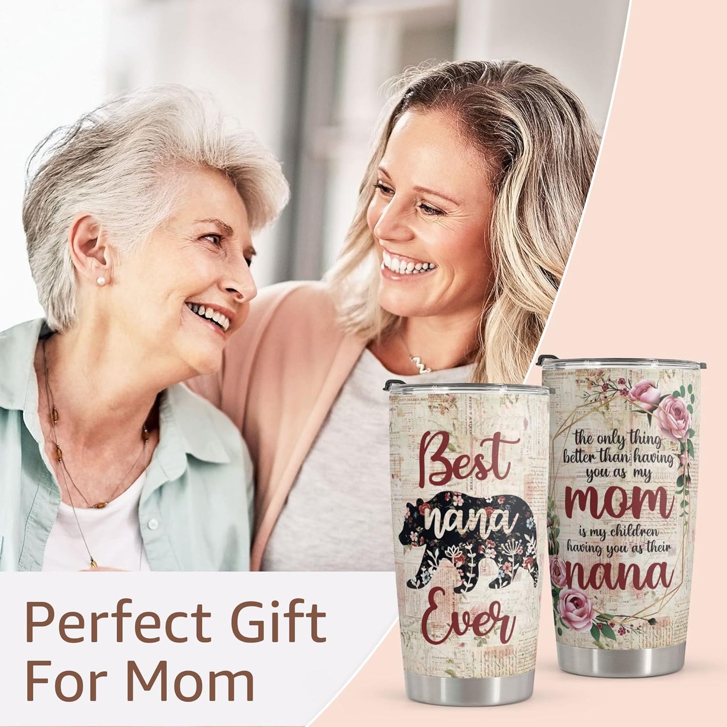 Macorner Mothers Day Gift for Nana & Mom From Daughter, Son for Grandma - Stainless Steel Bear Tumbler 20oz for Women