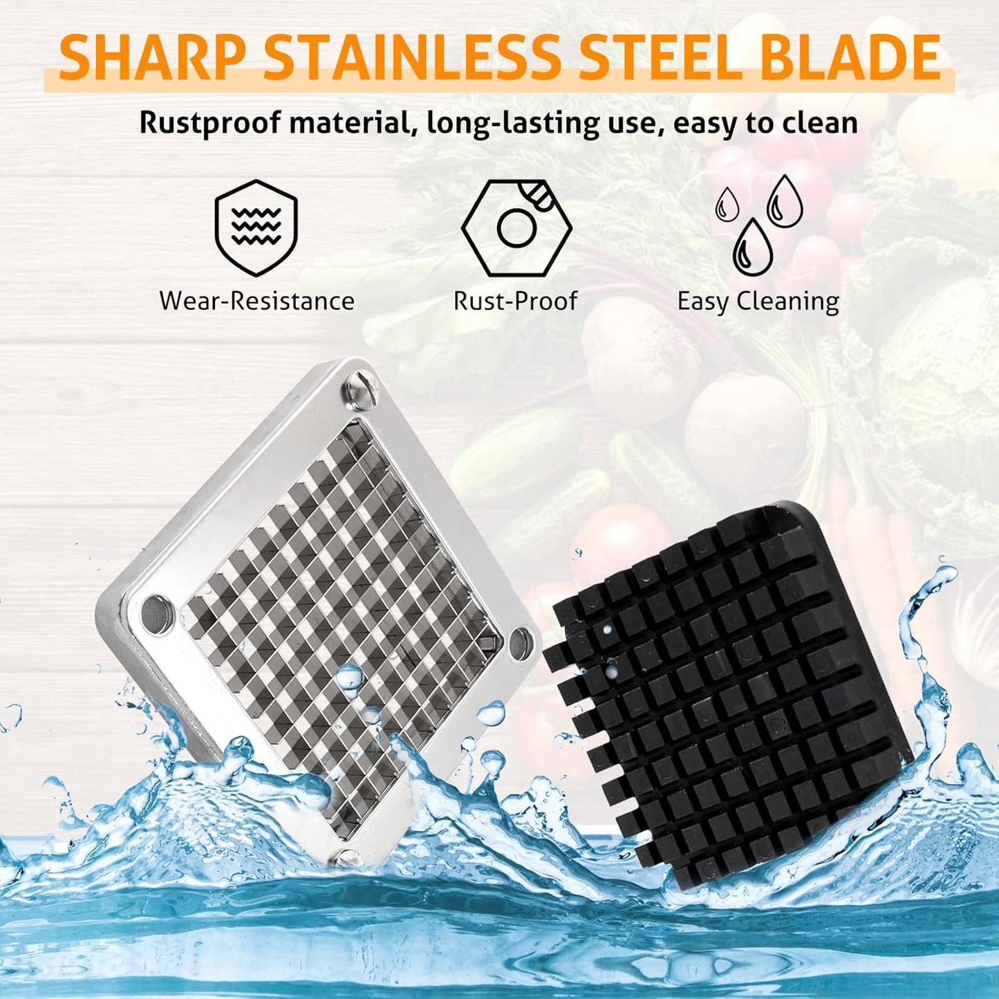 WICHEMI Replacement Chopper Blade 3/8" Stainless Steel Onion Chopper Dicer Blades and Pusher Block for Tomato Dicer French Fry Cutter