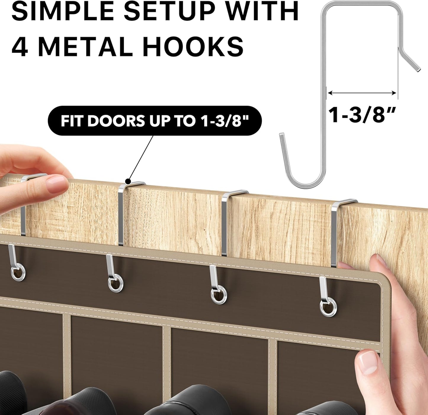 Simple Houseware 24 Pockets - Crystal Clear Over The Door Hanging Shoe Organizer, Brown (64'' x 19'')