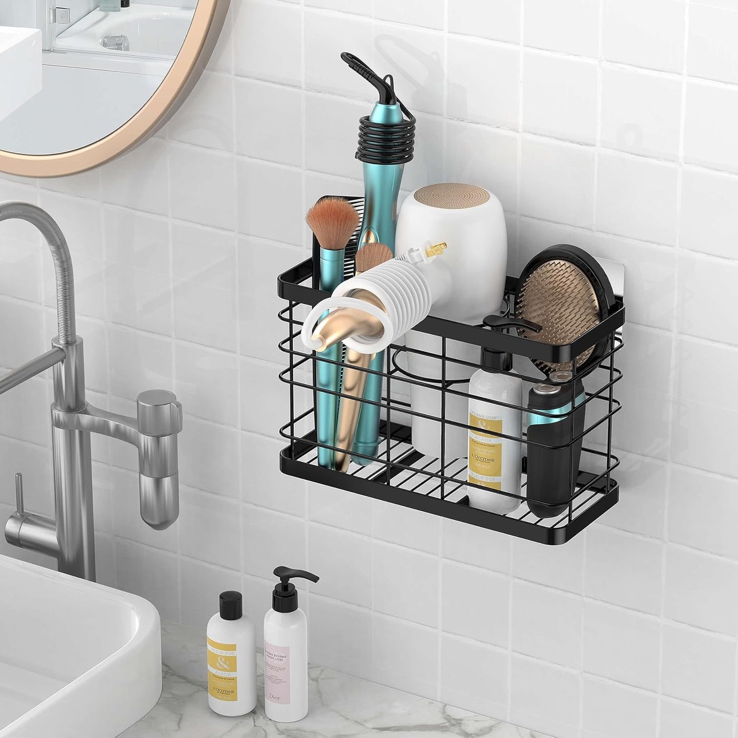 Hair Tool Organizer - Blow Dryer & Hair Dryer Holder Cabinet Door, Bathroom Organizer & Storage Basket for Styling Tools